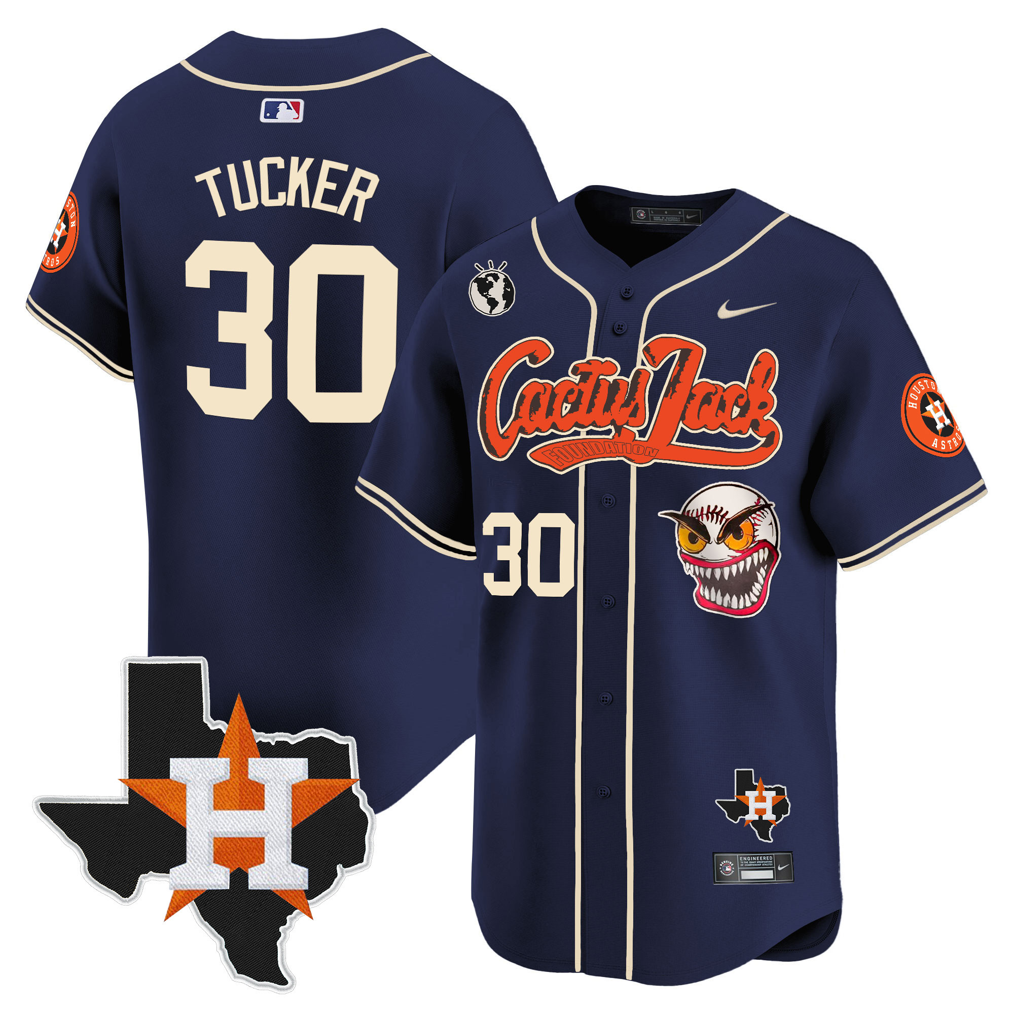Men's Houston Astros Cactus Jack Patch Vapor Premier Limited Jersey V6 - Stitched - Image 44