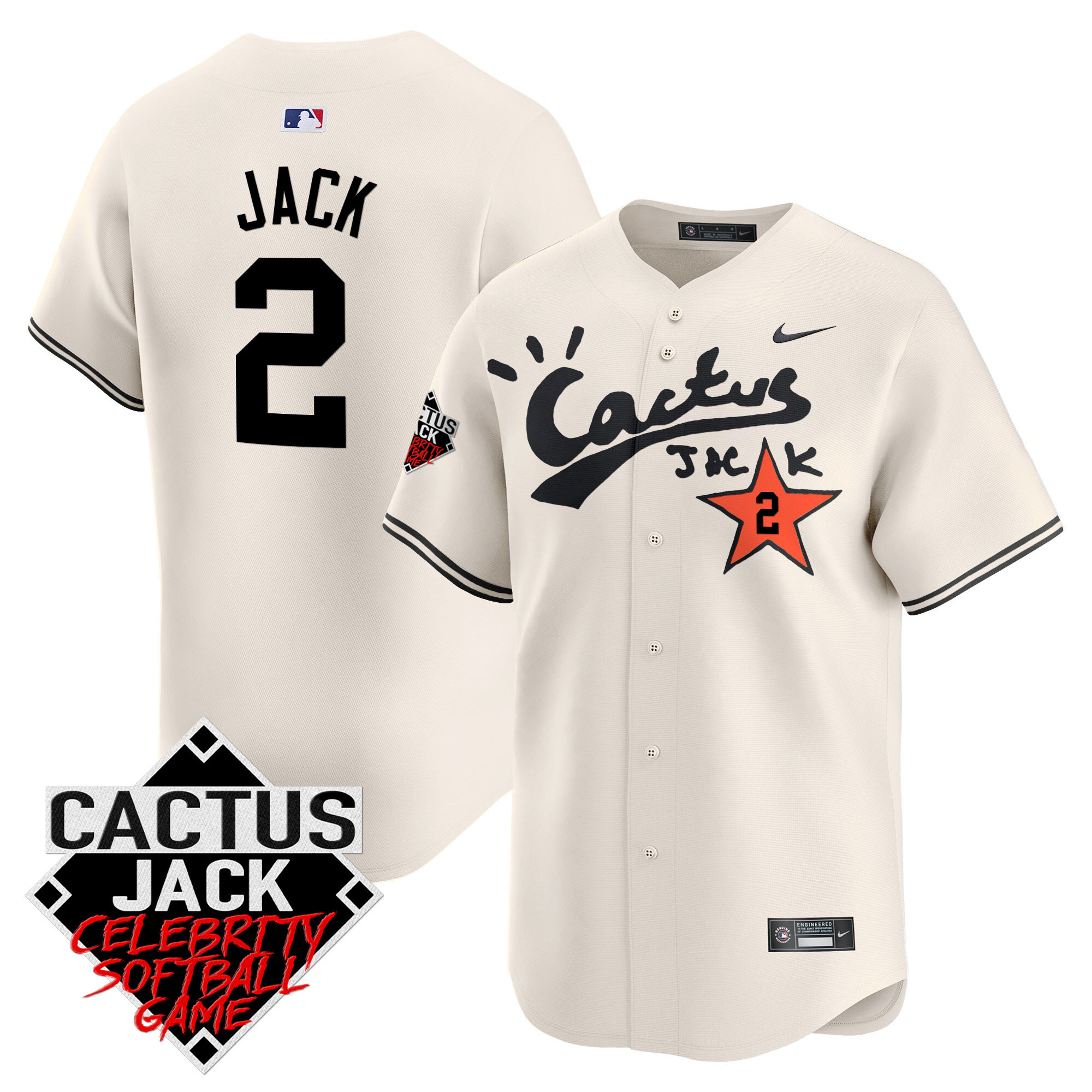 Men's Astros Cactus Jack Celebrity Softball Game Patch Vapor Premier Limited Jersey V2 - Stitched - Image 2