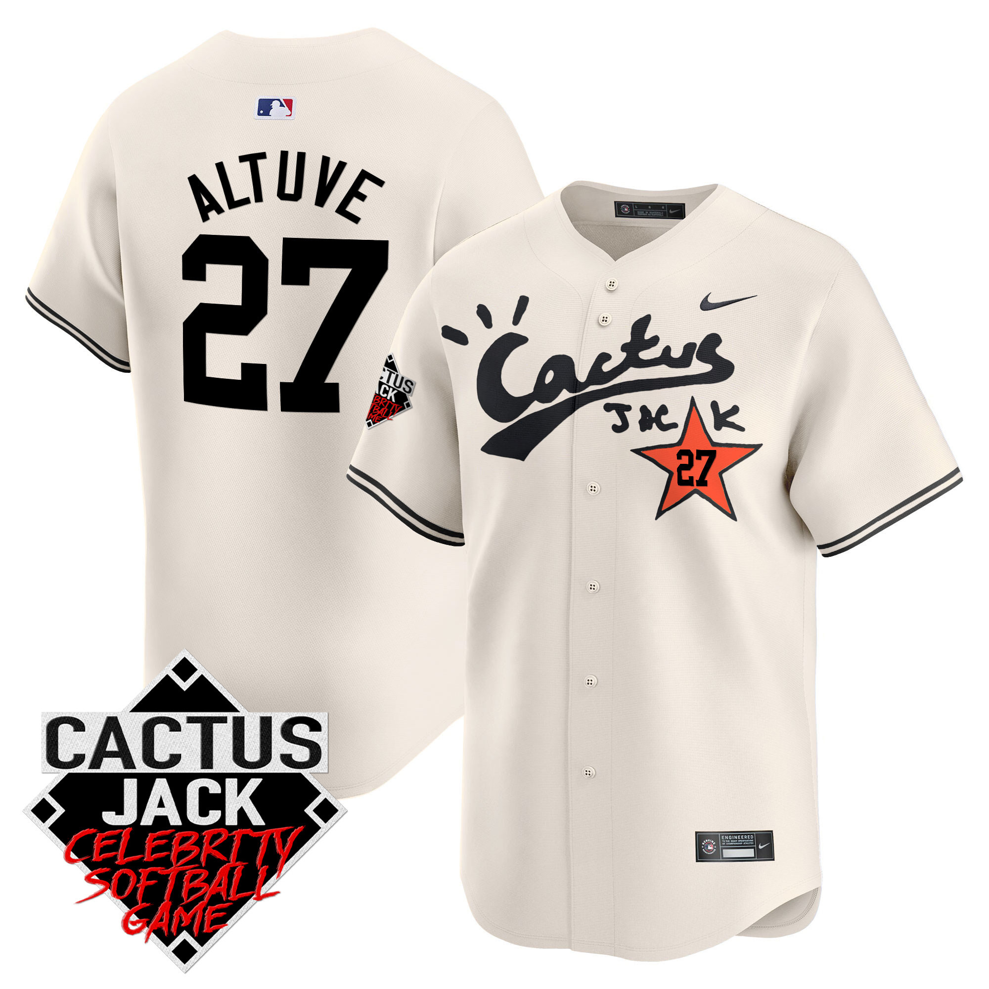 Men's Astros Cactus Jack Celebrity Softball Game Patch Vapor Premier Limited Jersey V2 - Stitched - Image 5