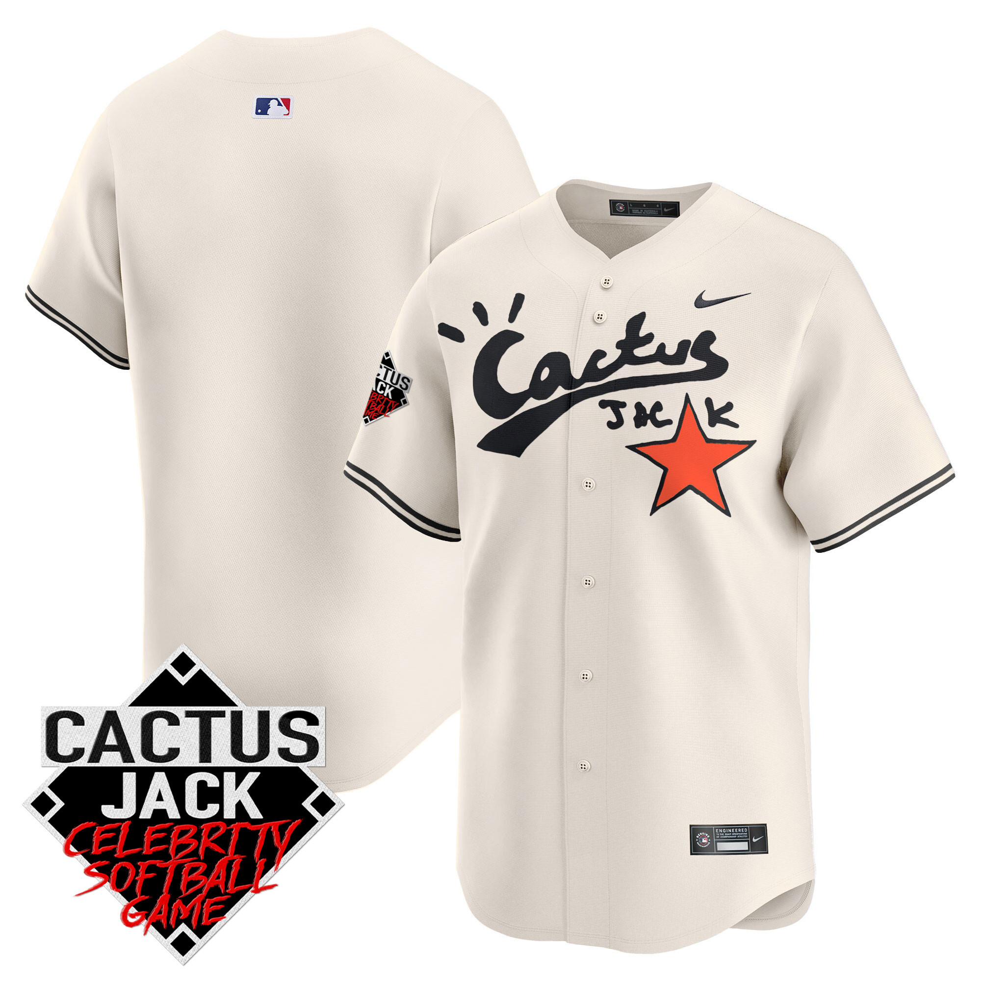 Men's Astros Cactus Jack Celebrity Softball Game Patch Vapor Premier Limited Jersey V2 - Stitched - Image 9