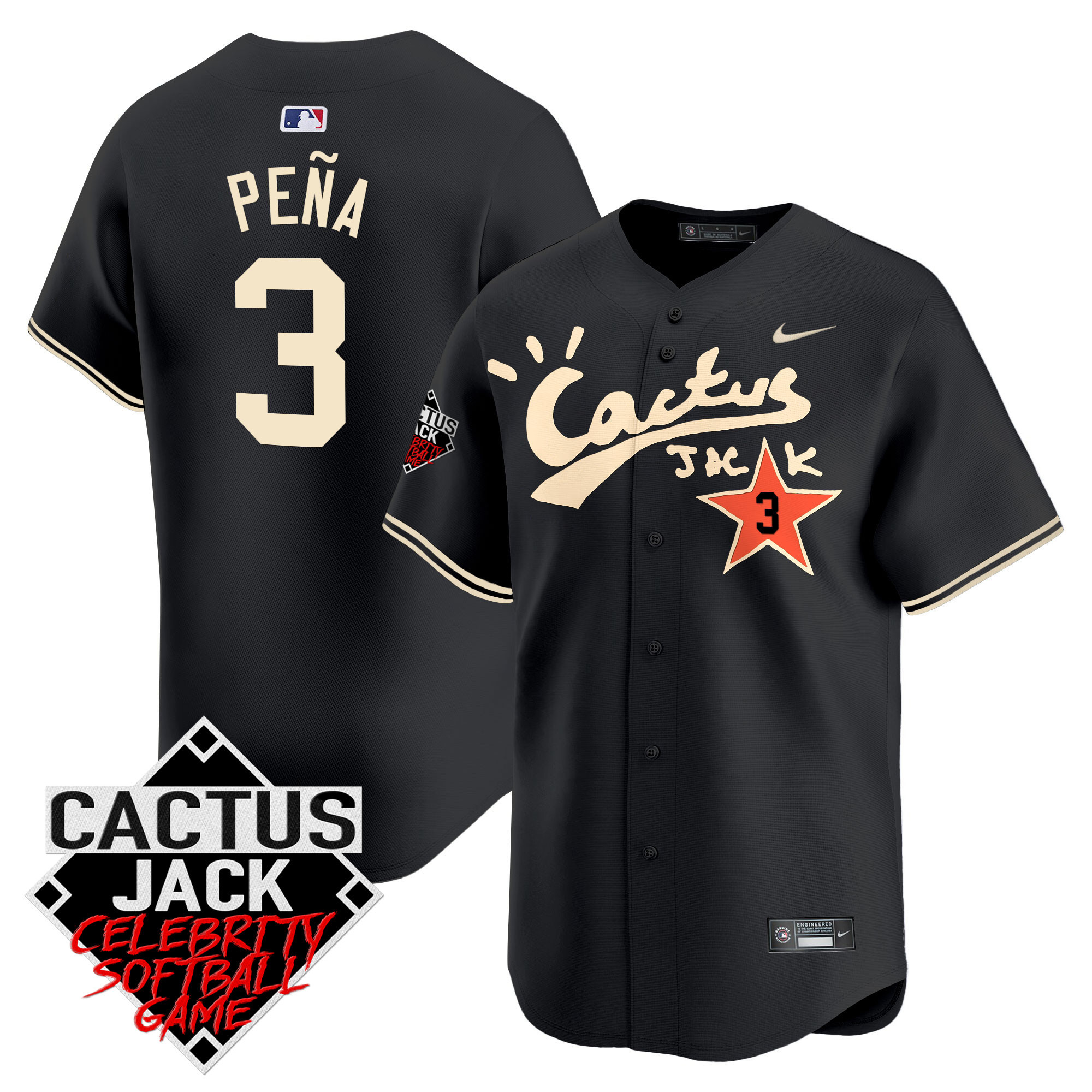 Men's Astros Cactus Jack Celebrity Softball Game Patch Vapor Premier Limited Jersey V2 - Stitched - Image 21
