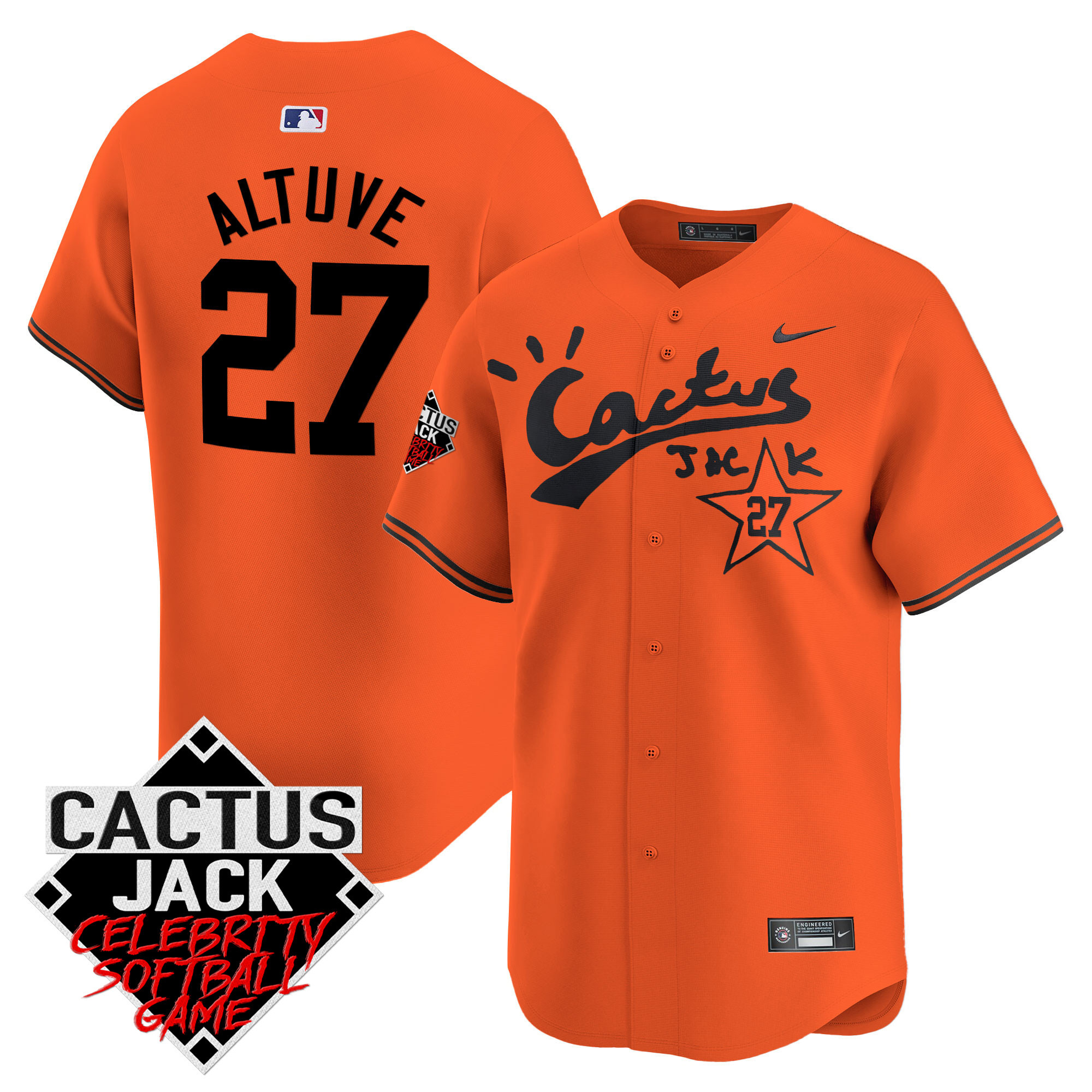 Men's Astros Cactus Jack Celebrity Softball Game Patch Vapor Premier Limited Jersey V2 - Stitched - Image 32
