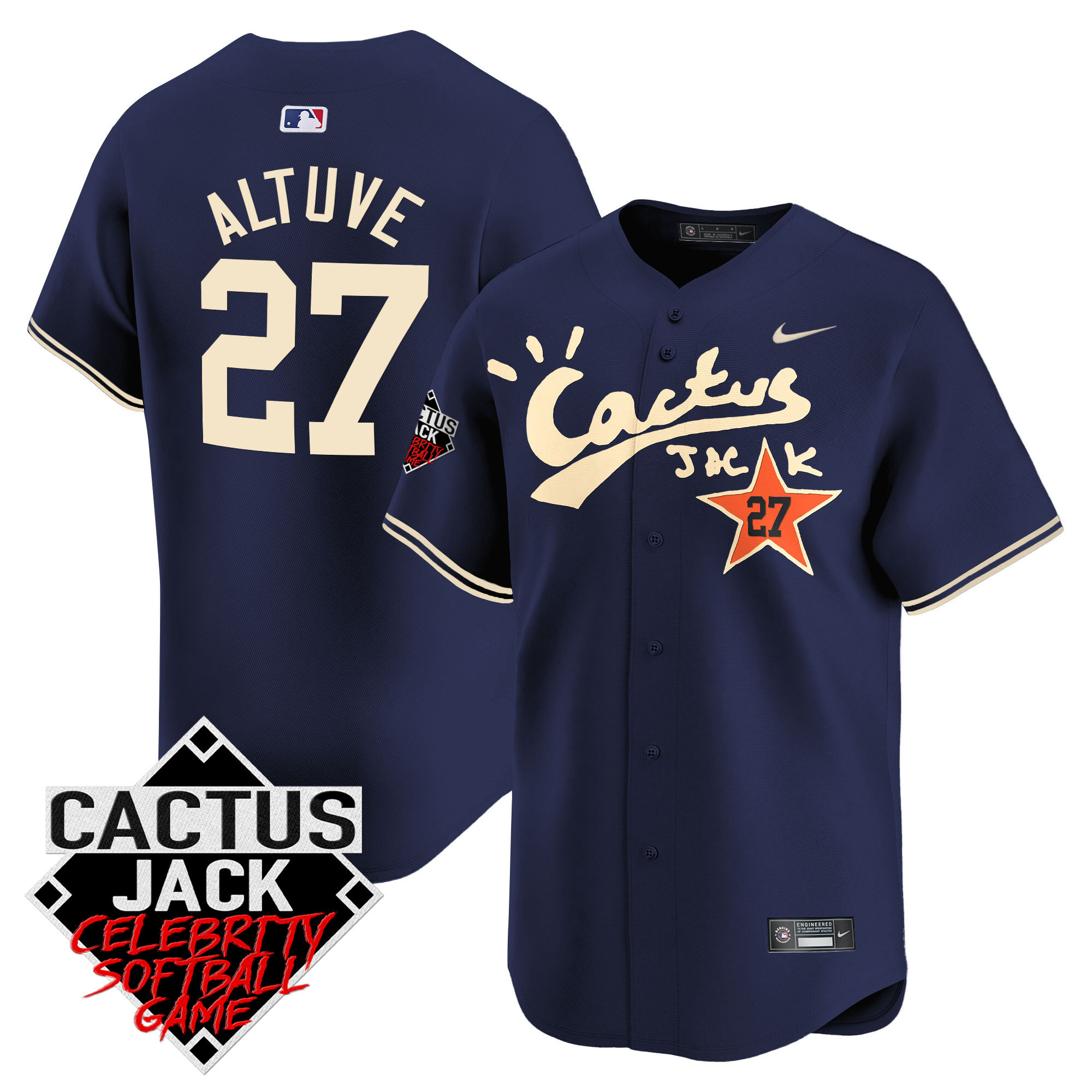 Men's Astros Cactus Jack Celebrity Softball Game Patch Vapor Premier Limited Jersey V2 - Stitched - Image 41