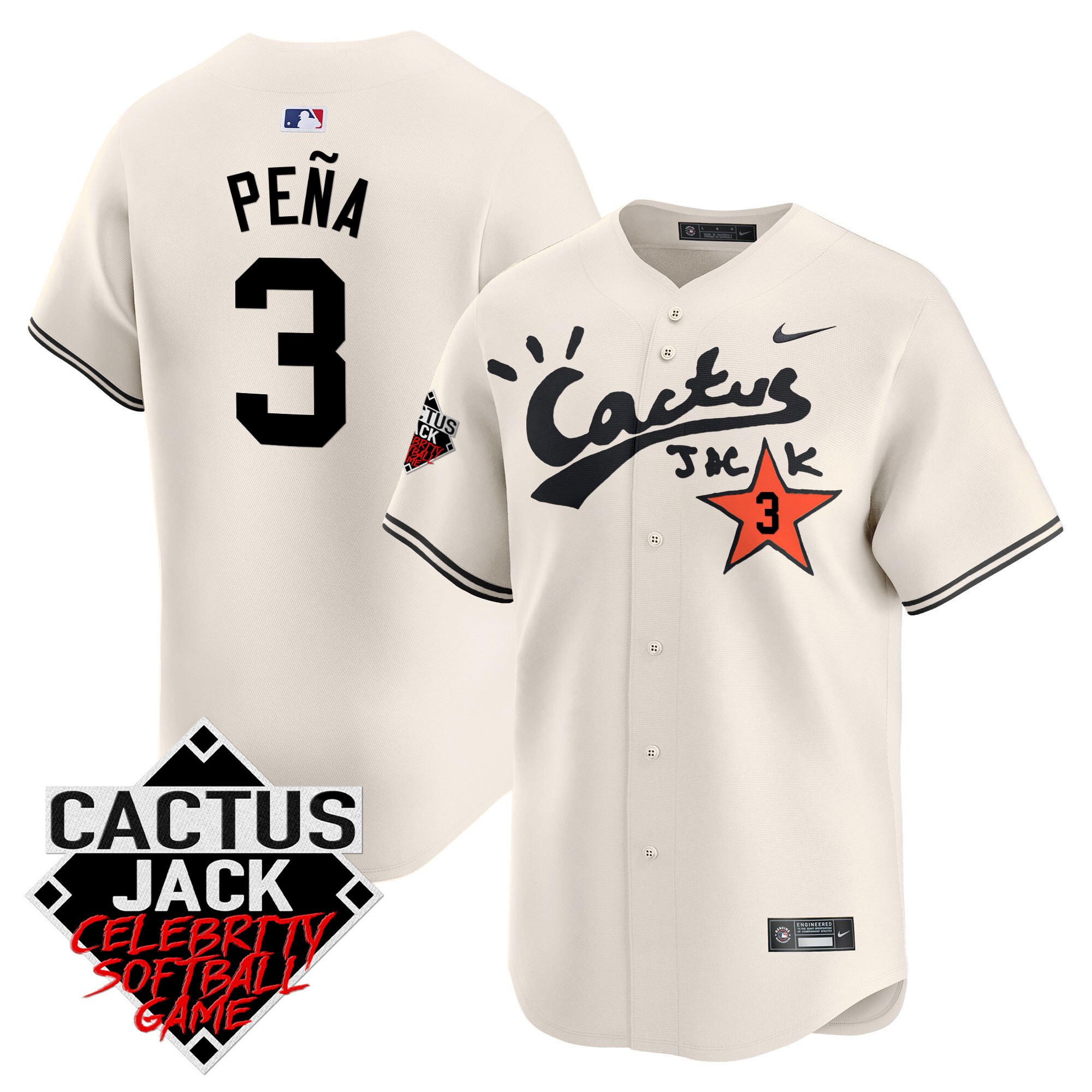 Men's Astros Cactus Jack Celebrity Softball Game Patch Vapor Premier Limited Jersey V2 - Stitched - Image 3