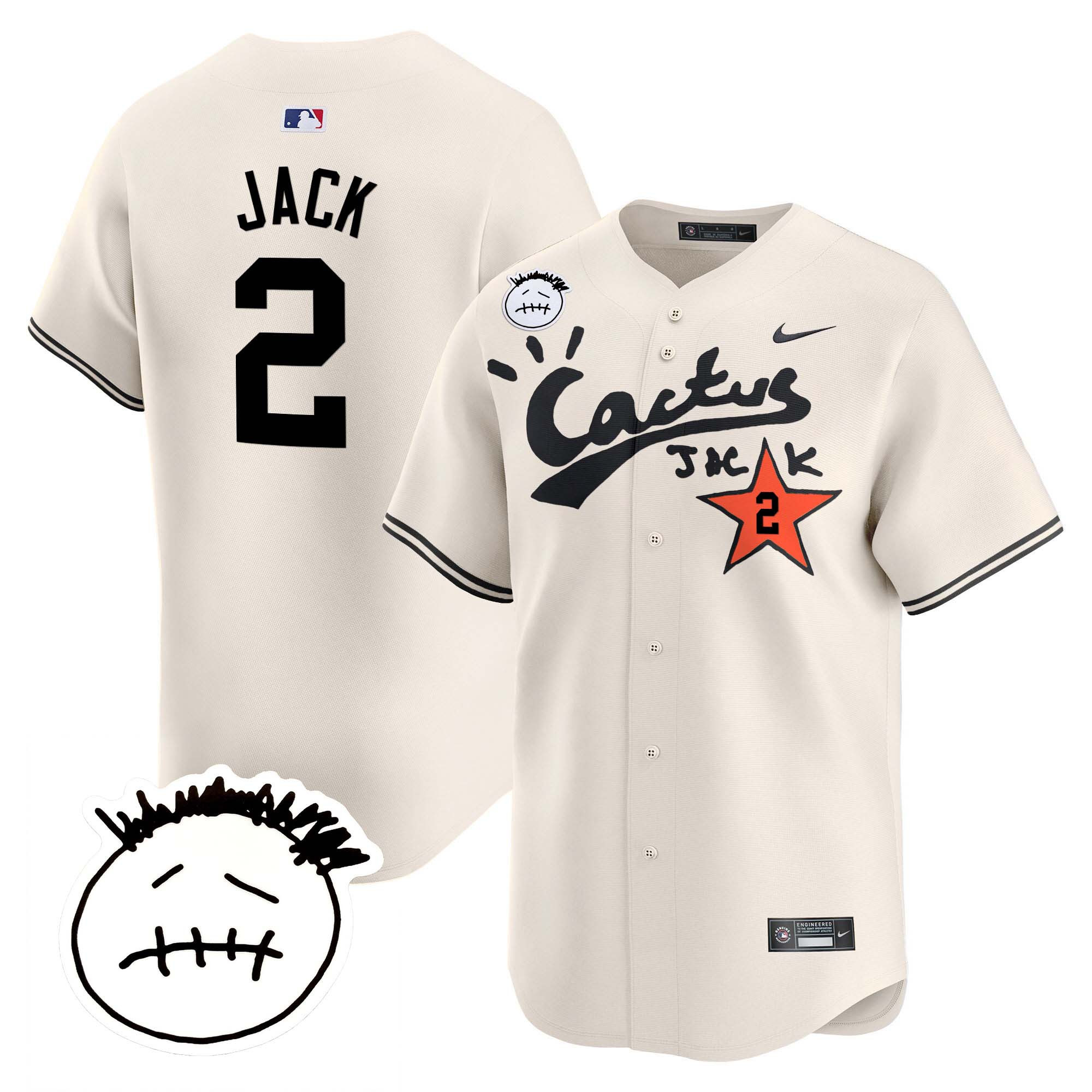 Men's Houston Astros Cactus Jack Patch Vapor Premier Limited Jersey V4 - Stitched - Image 2