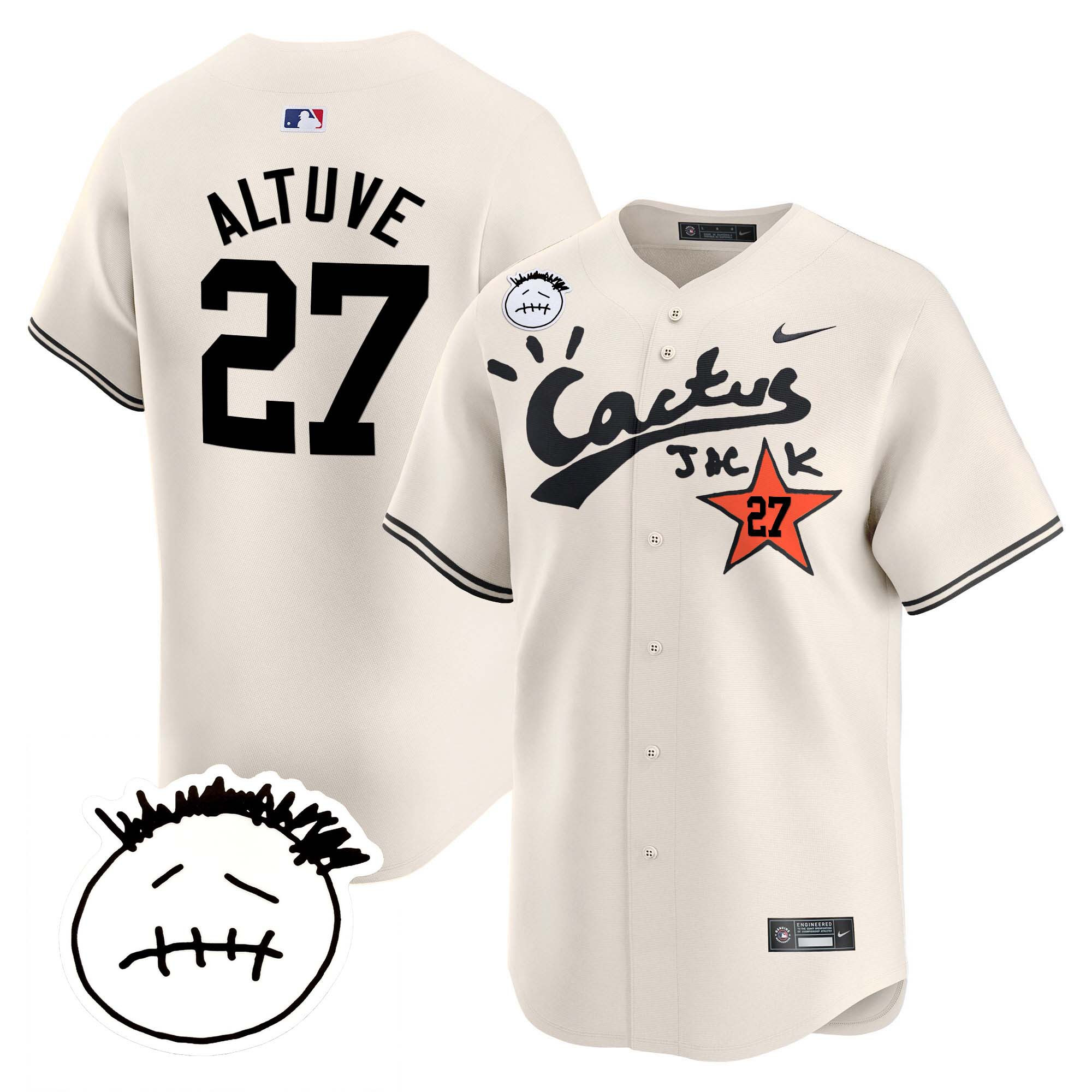 Men's Houston Astros Cactus Jack Patch Vapor Premier Limited Jersey V4 - Stitched - Image 5