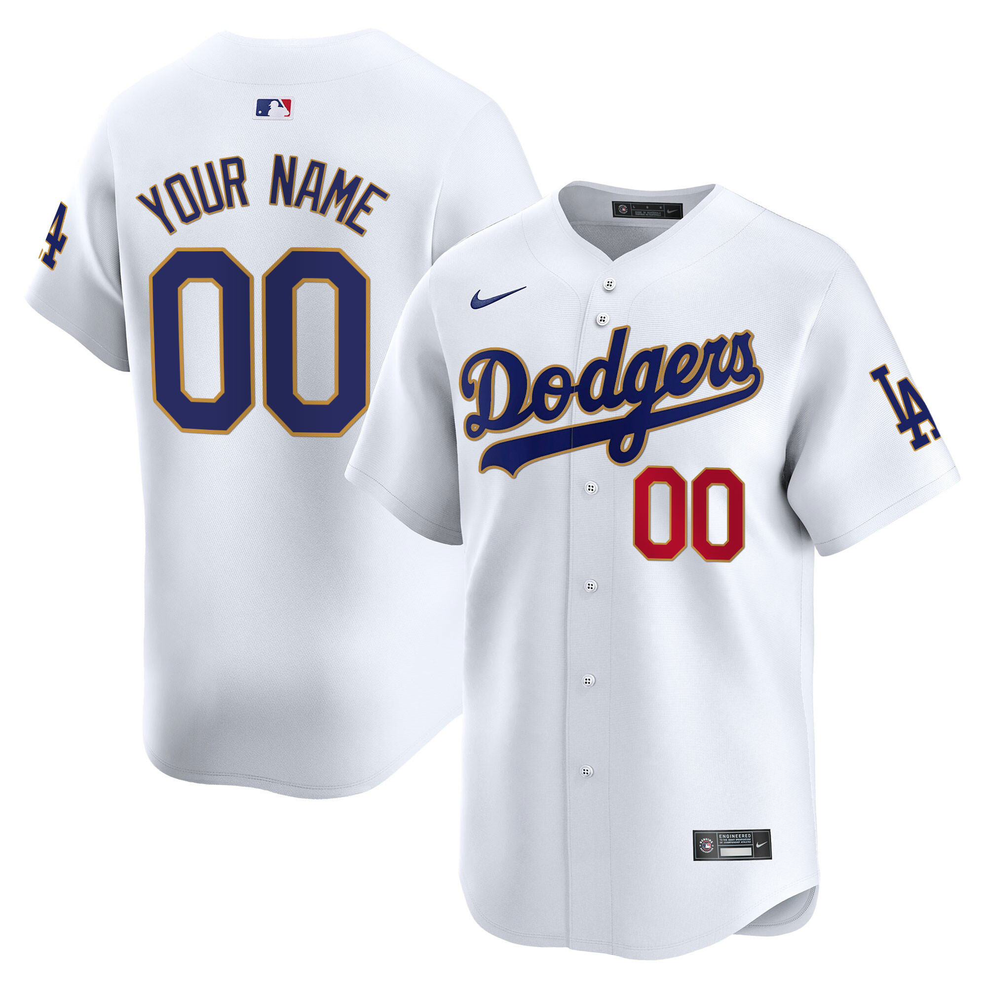 Los Angeles Dodgers Gold Trim Vapor Premier Limited Custom Jersey - All Stitched