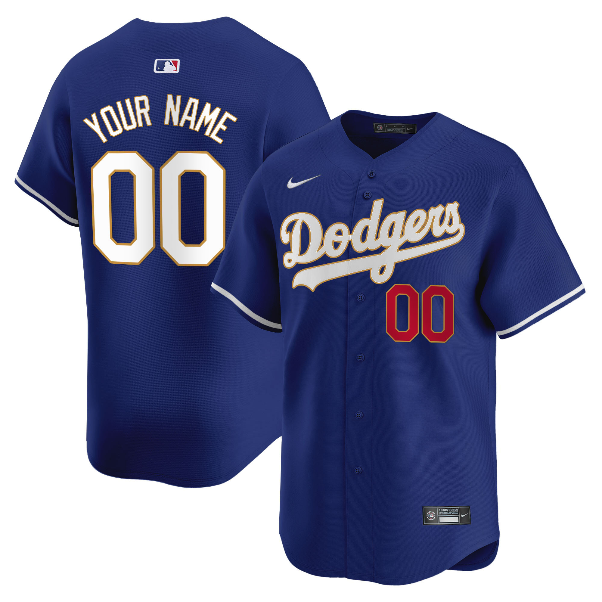 Los Angeles Dodgers Gold Trim Vapor Premier Limited Custom Jersey - All Stitched - Image 2