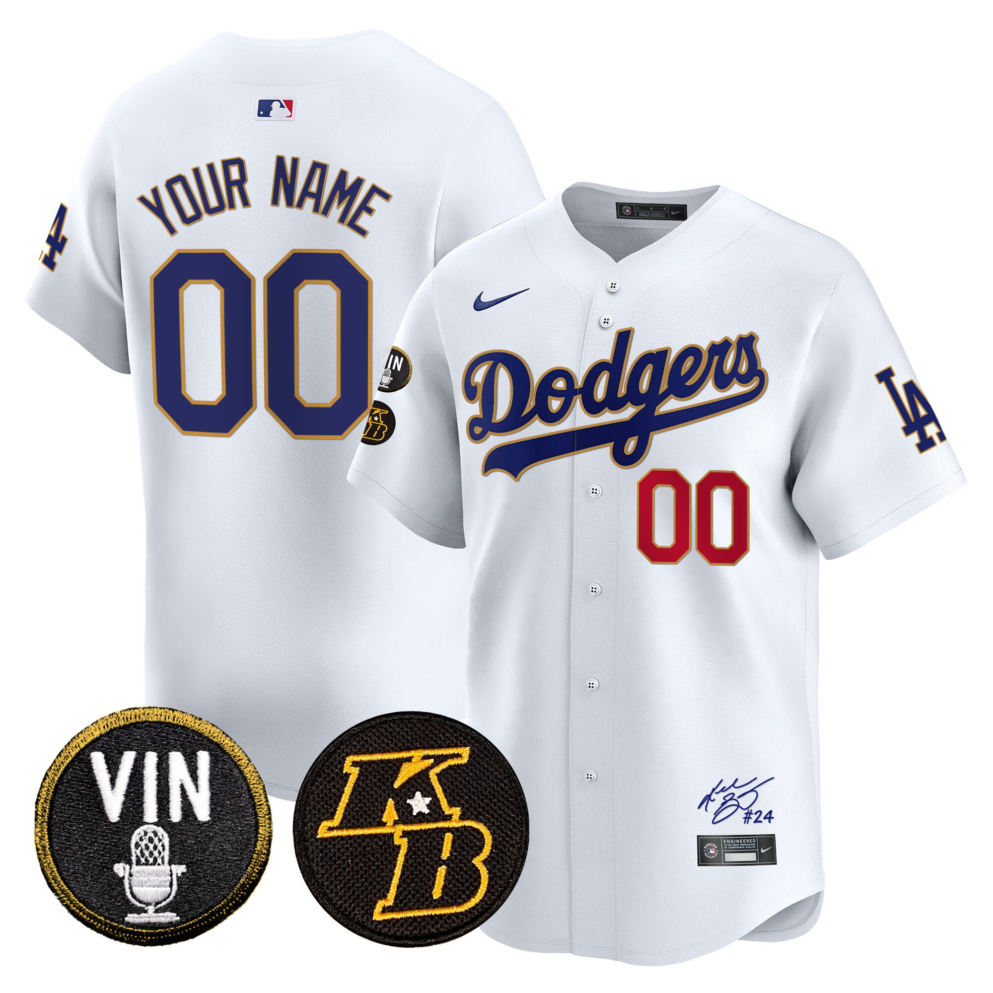 Dodgers Vin Patch & Kobe Bryant Signature Vapor Premier Limited Custom Jersey - All Stitched - Image 3