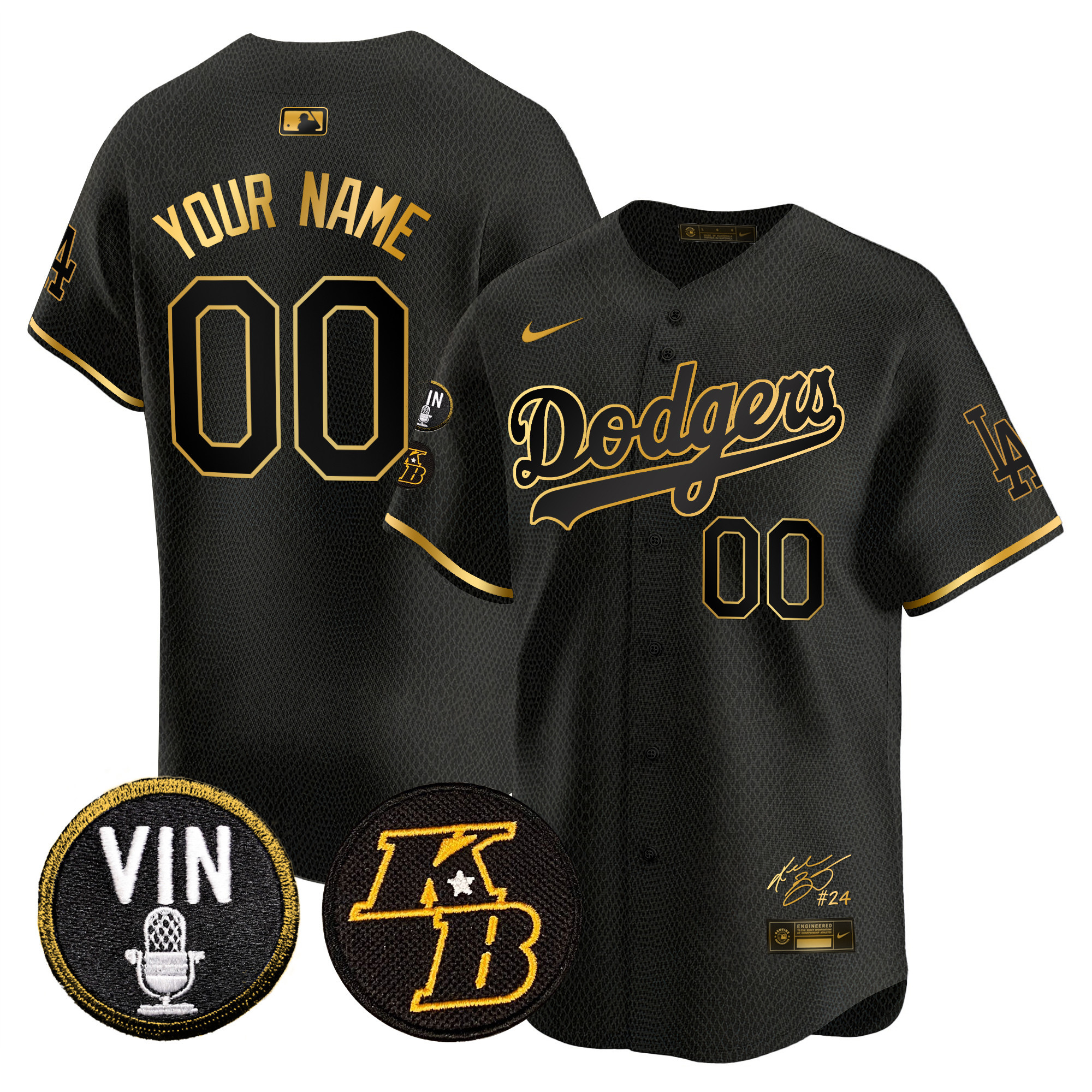 Dodgers Vin Patch & Kobe Bryant Signature Vapor Premier Limited Custom Jersey - All Stitched - Image 6