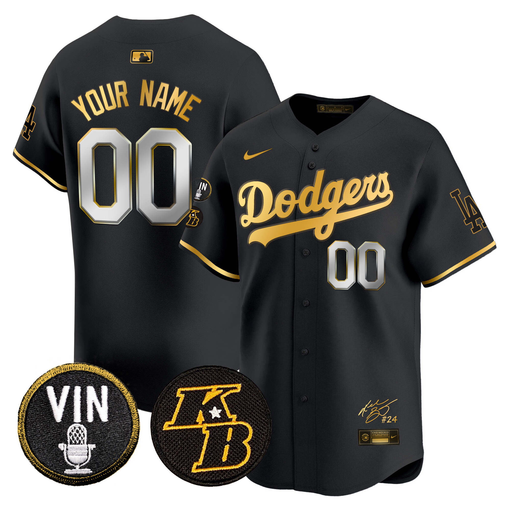 Dodgers Vin Patch & Kobe Bryant Signature Vapor Premier Limited Custom Jersey - All Stitched