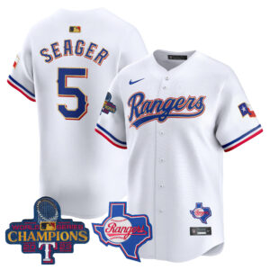 Men's Texas Rangers 2023 World Series Champions Gold Trim Vapor Premier Limited Jersey V2 - All Stitched