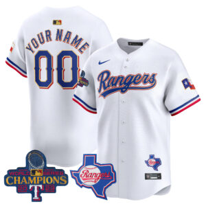 Texas Rangers 2023 World Series Champions Gold Trim Vapor Premier Limited Custom Jersey V2 - All Stitched