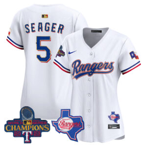 Women's Texas Rangers 2023 World Series Champions Gold Trim Vapor Premier Limited Jersey V2 - All Stitched