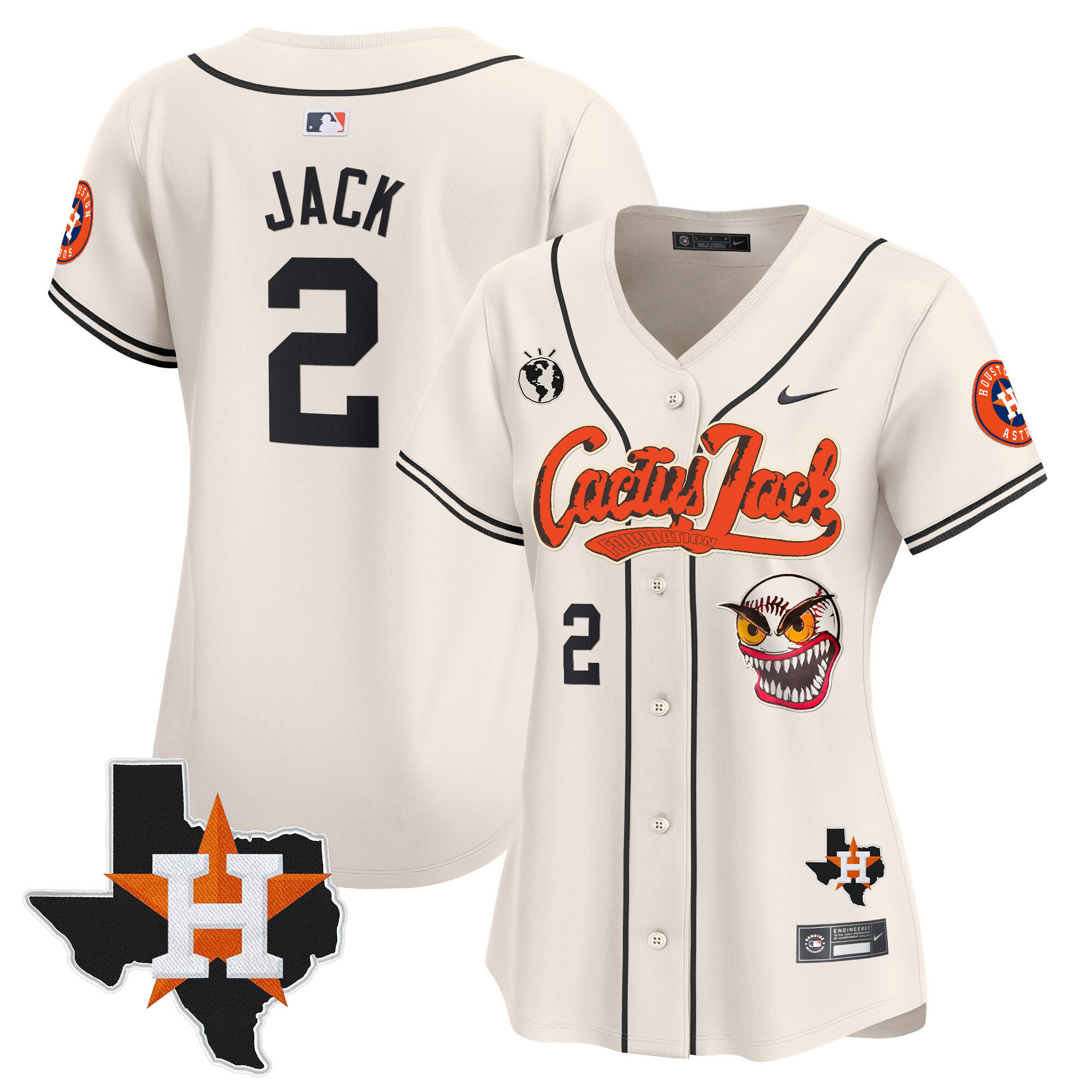 Women's Houston Astros Cactus Jack Patch Vapor Premier Limited Jersey V6 - Stitched - Image 2
