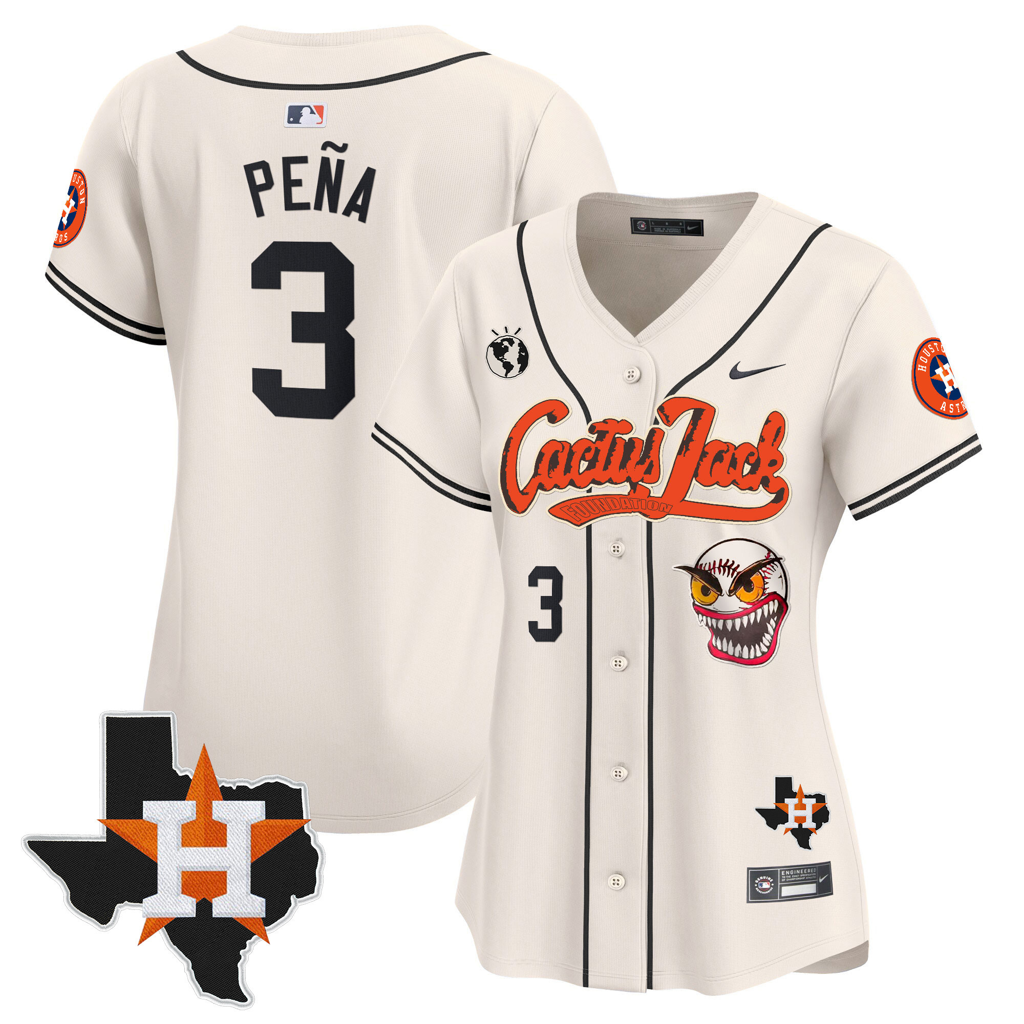 Women's Houston Astros Cactus Jack Patch Vapor Premier Limited Jersey V6 - Stitched - Image 3