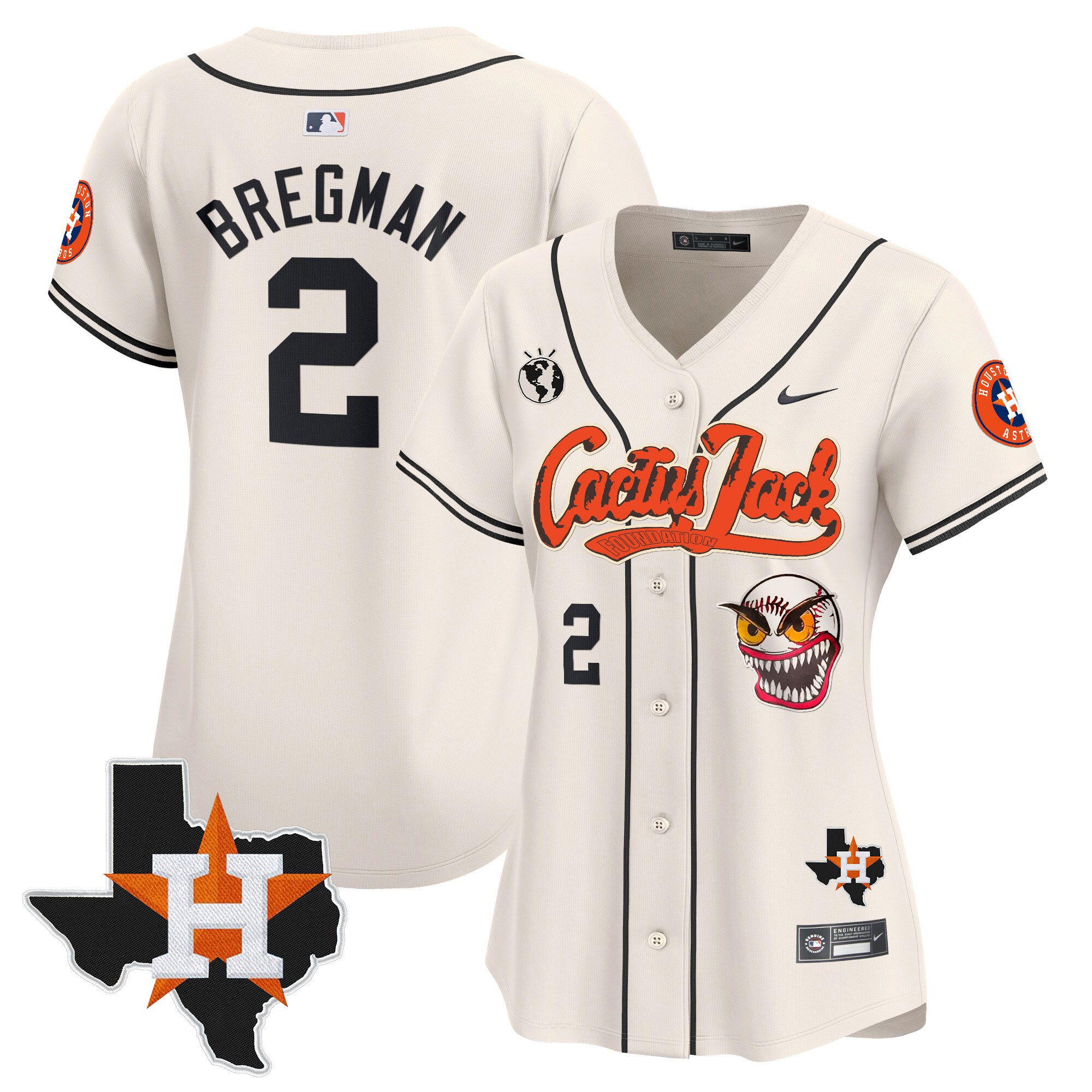 Women's Houston Astros Cactus Jack Patch Vapor Premier Limited Jersey V6 - Stitched - Image 4