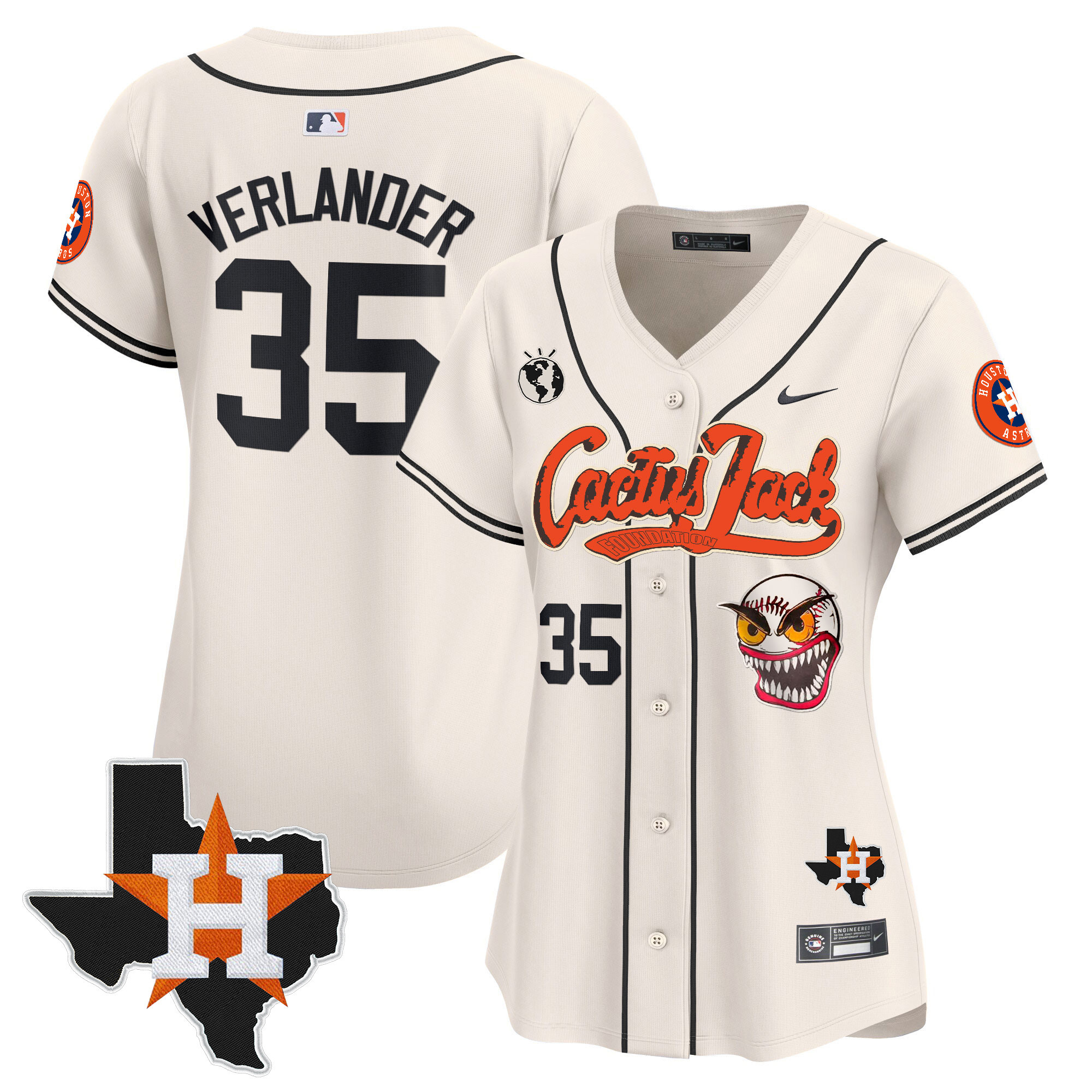 Women's Houston Astros Cactus Jack Patch Vapor Premier Limited Jersey V6 - Stitched - Image 7
