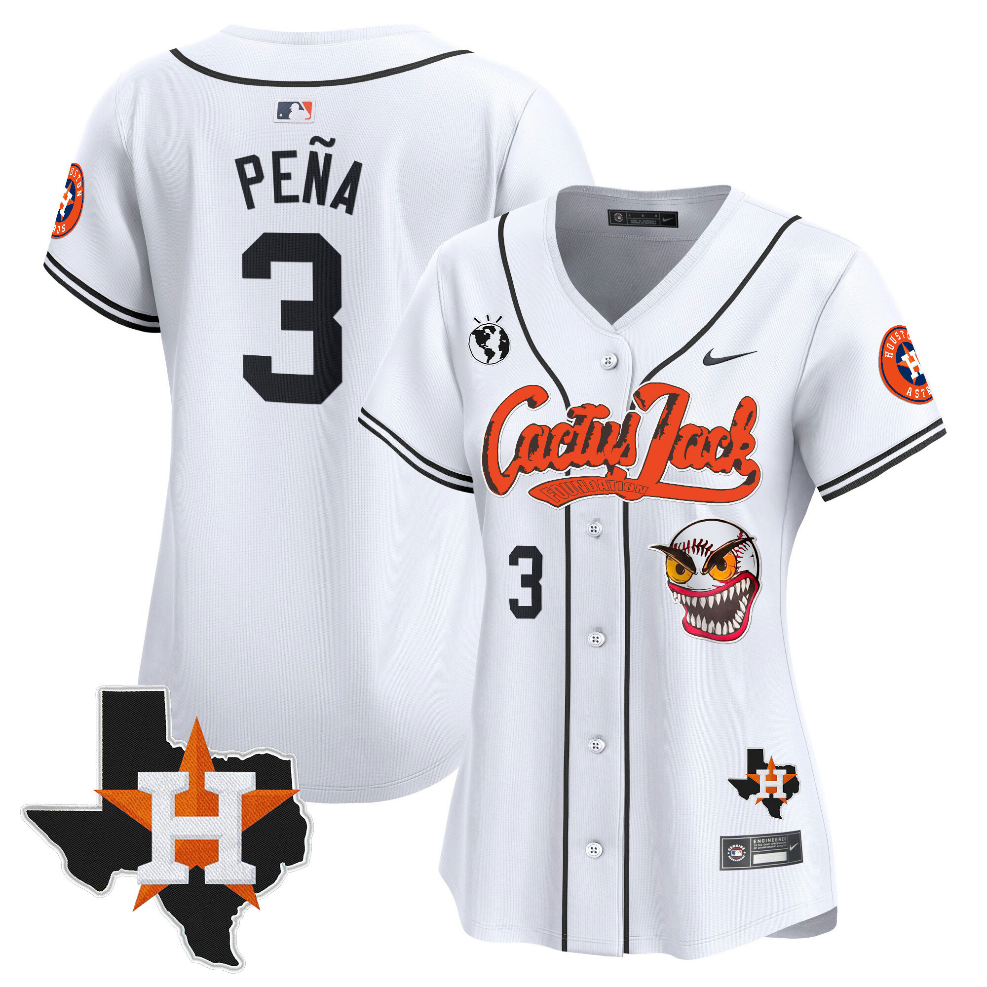 Women's Houston Astros Cactus Jack Patch Vapor Premier Limited Jersey V6 - Stitched - Image 12