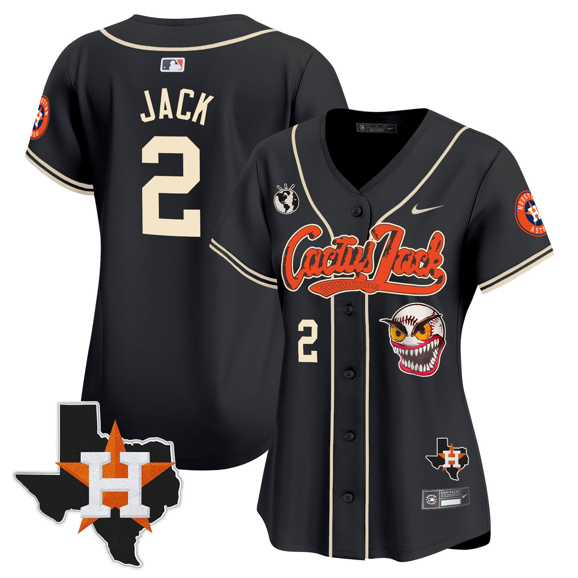 Women's Houston Astros Cactus Jack Patch Vapor Premier Limited Jersey V6 - Stitched - Image 20
