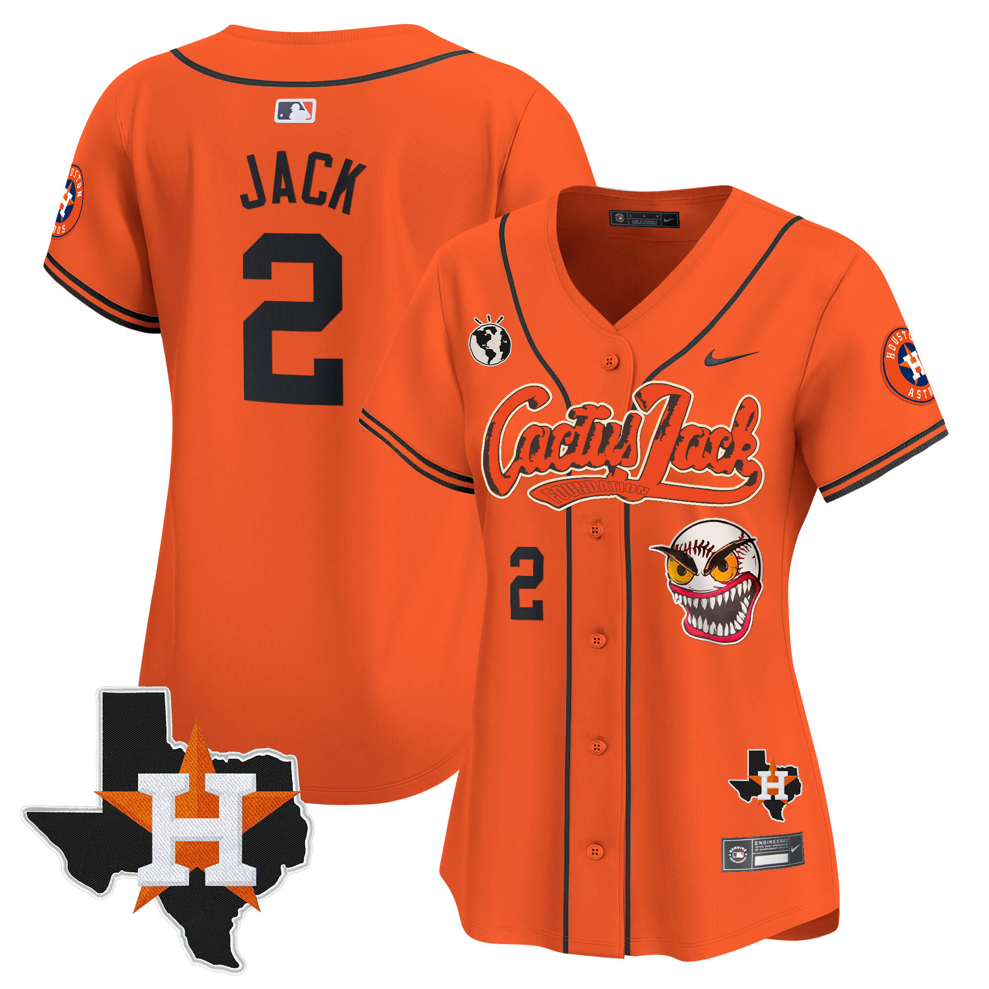 Women's Houston Astros Cactus Jack Patch Vapor Premier Limited Jersey V6 - Stitched - Image 29