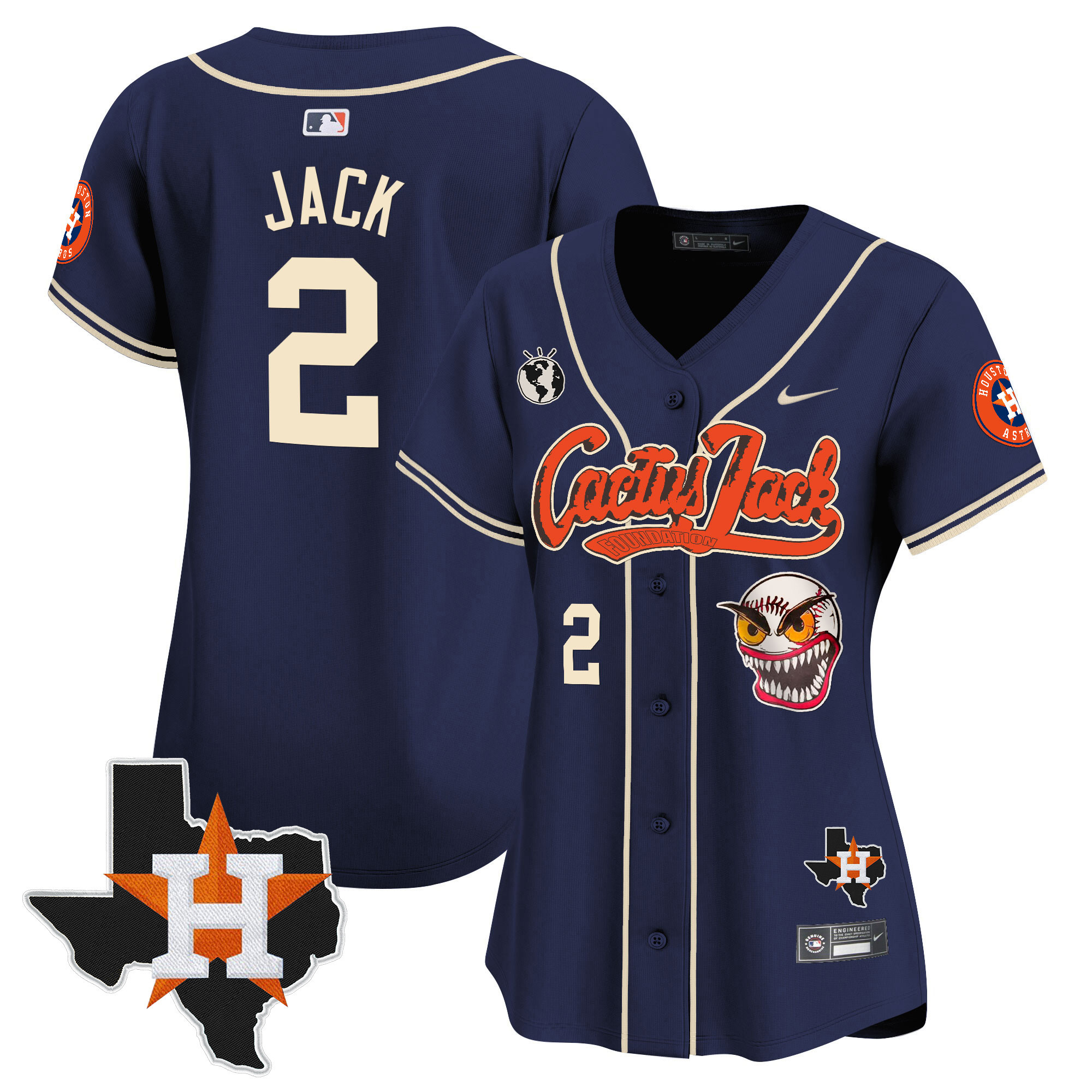 Women's Houston Astros Cactus Jack Patch Vapor Premier Limited Jersey V6 - Stitched - Image 38