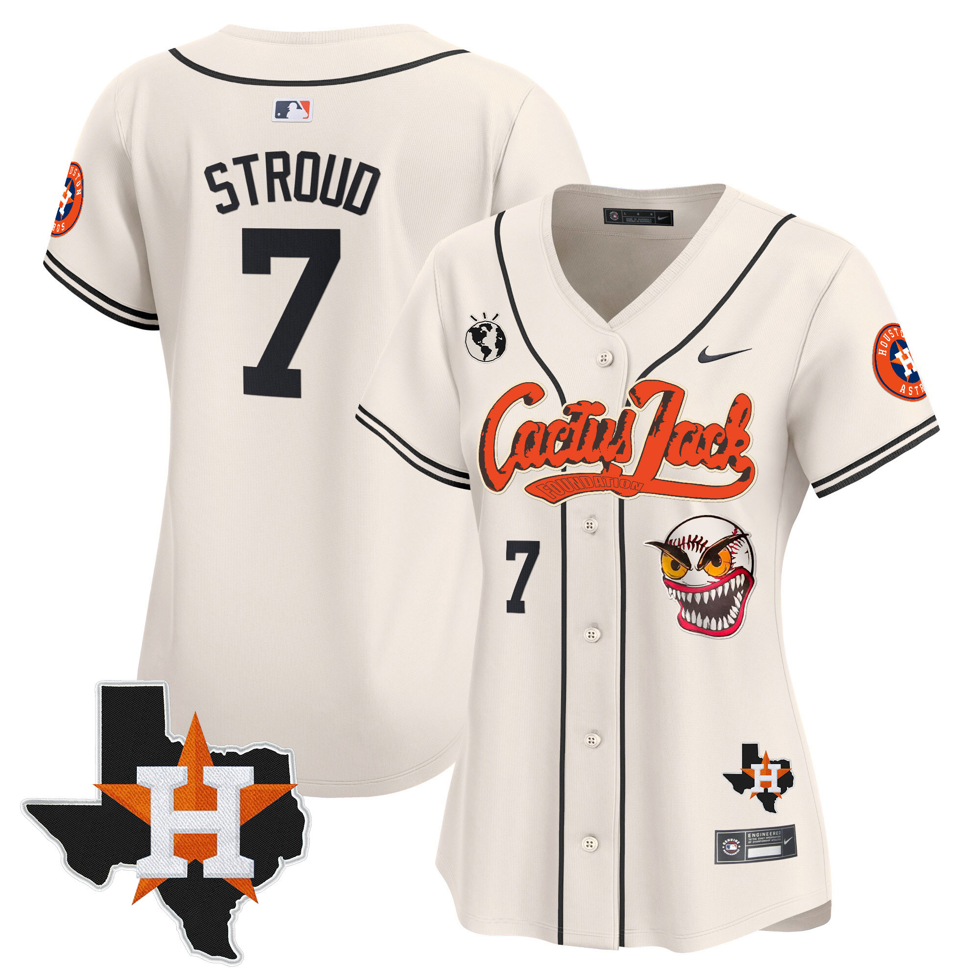 Women's Houston Astros Cactus Jack Patch Vapor Premier Limited Jersey V6 - Stitched
