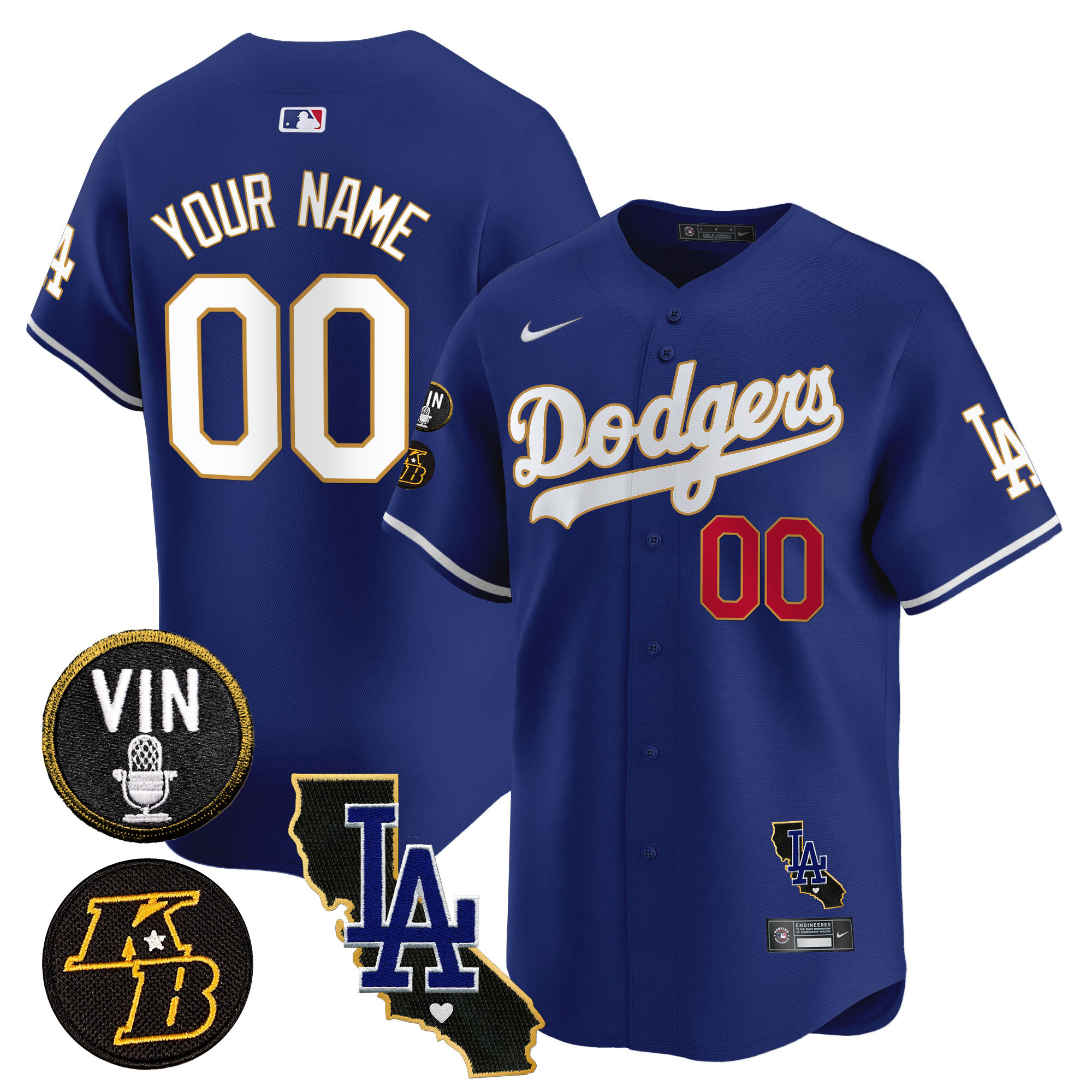 Dodgers Vin Patch & Kobe Bryant Gold Trim Vapor Premier Limited Custom Jersey V2 - All Stitched - Image 4