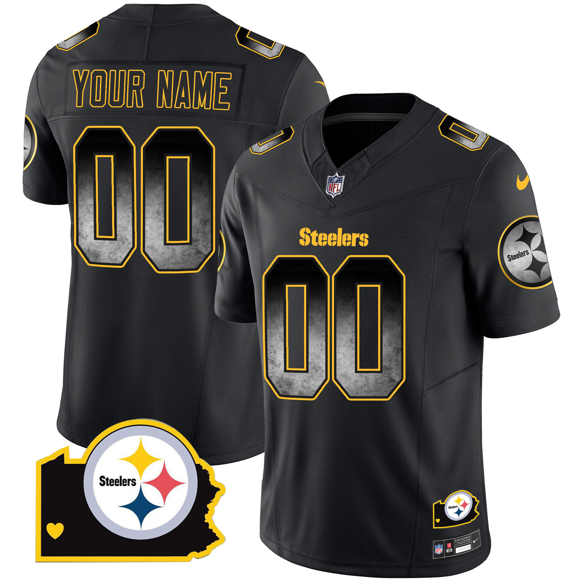 Steelers Arch Smoke Home Patch Vapor Custom Jersey - All Stitched