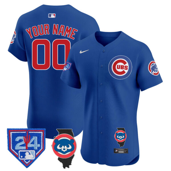 Chicago Cubs Spring Training & Illinois Patch Vapor Premier Elite Custom Jersey - All Stitched - Image 3