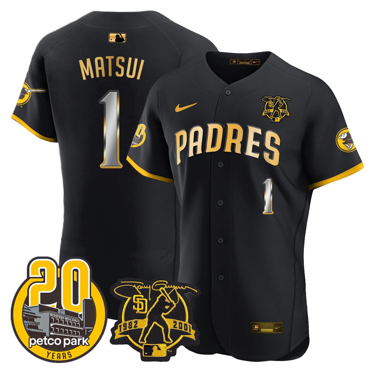 Men's Padres Tony Gwynn & Petco Park 20th Patch Vapor Premier Elite Jersey – All Stitched - Image 4