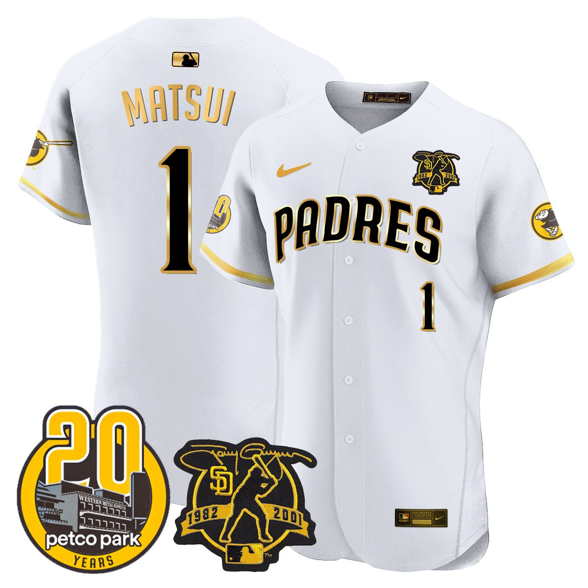 Men's Padres Tony Gwynn & Petco Park 20th Patch Vapor Premier Elite Jersey – All Stitched - Image 10