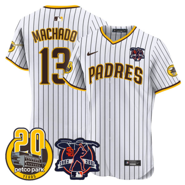 Men's Padres Tony Gwynn & Petco Park 20th Patch Vapor Premier Elite Jersey – All Stitched - Image 13