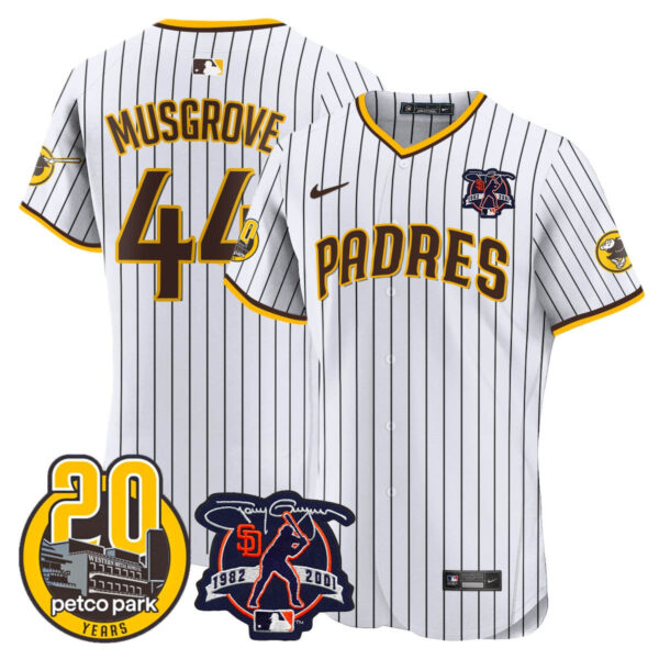 Men's Padres Tony Gwynn & Petco Park 20th Patch Vapor Premier Elite Jersey – All Stitched - Image 15
