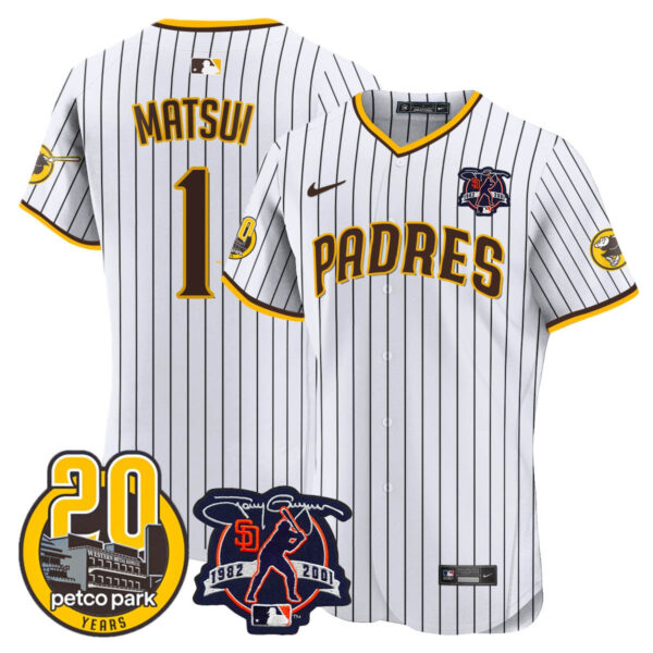 Men's Padres Tony Gwynn & Petco Park 20th Patch Vapor Premier Elite Jersey – All Stitched - Image 16