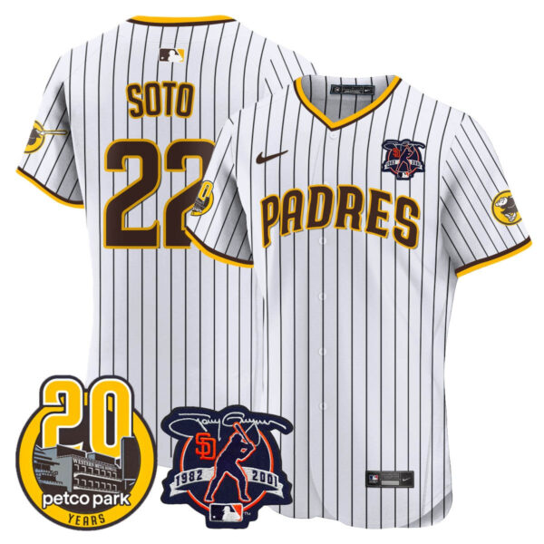 Men's Padres Tony Gwynn & Petco Park 20th Patch Vapor Premier Elite Jersey – All Stitched - Image 17