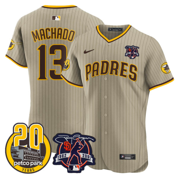 Men's Padres Tony Gwynn & Petco Park 20th Patch Vapor Premier Elite Jersey – All Stitched - Image 19
