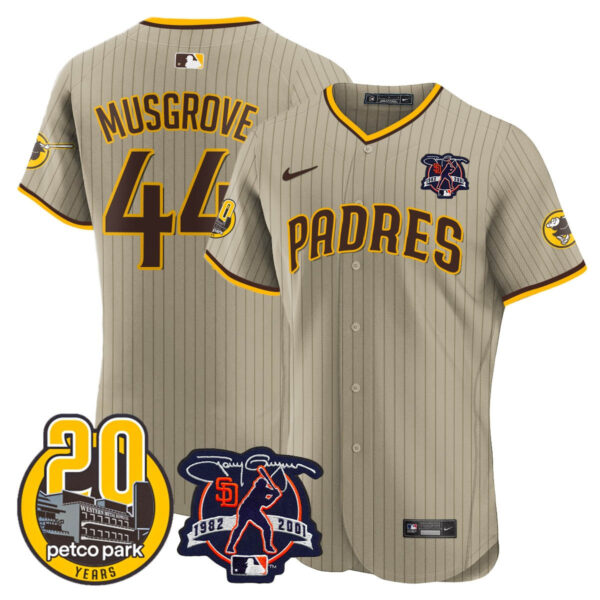 Men's Padres Tony Gwynn & Petco Park 20th Patch Vapor Premier Elite Jersey – All Stitched - Image 21