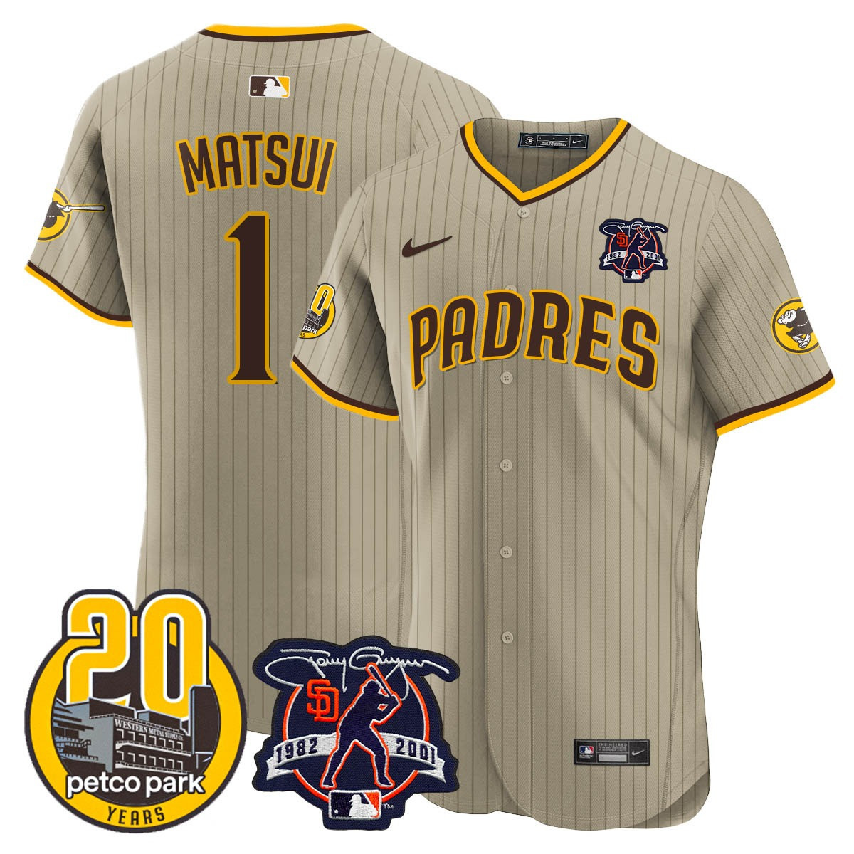 Men's Padres Tony Gwynn & Petco Park 20th Patch Vapor Premier Elite Jersey – All Stitched - Image 22
