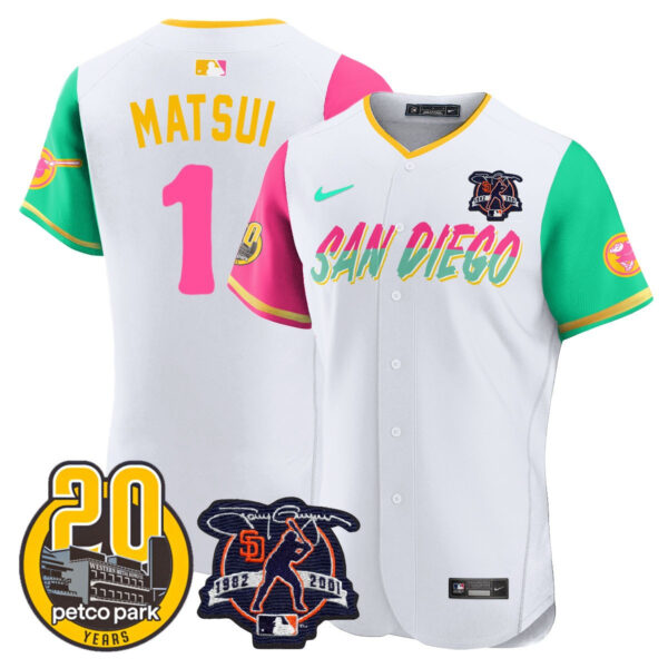 Men's Padres Tony Gwynn & Petco Park 20th Patch Vapor Premier Elite Jersey – All Stitched - Image 28