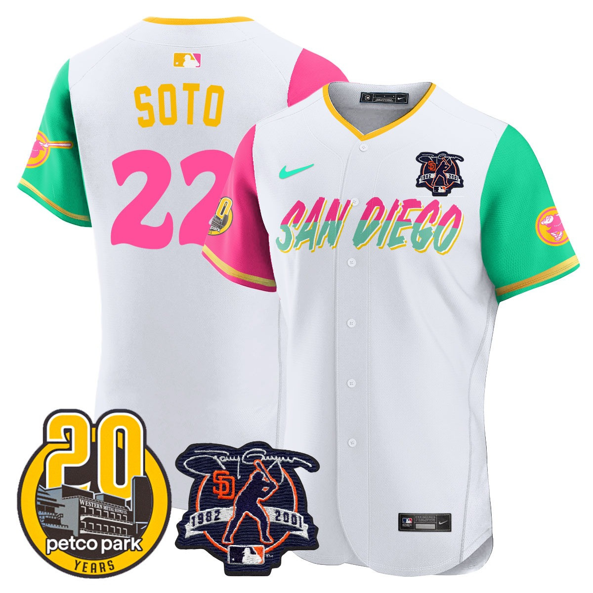 Men's Padres Tony Gwynn & Petco Park 20th Patch Vapor Premier Elite Jersey – All Stitched - Image 29