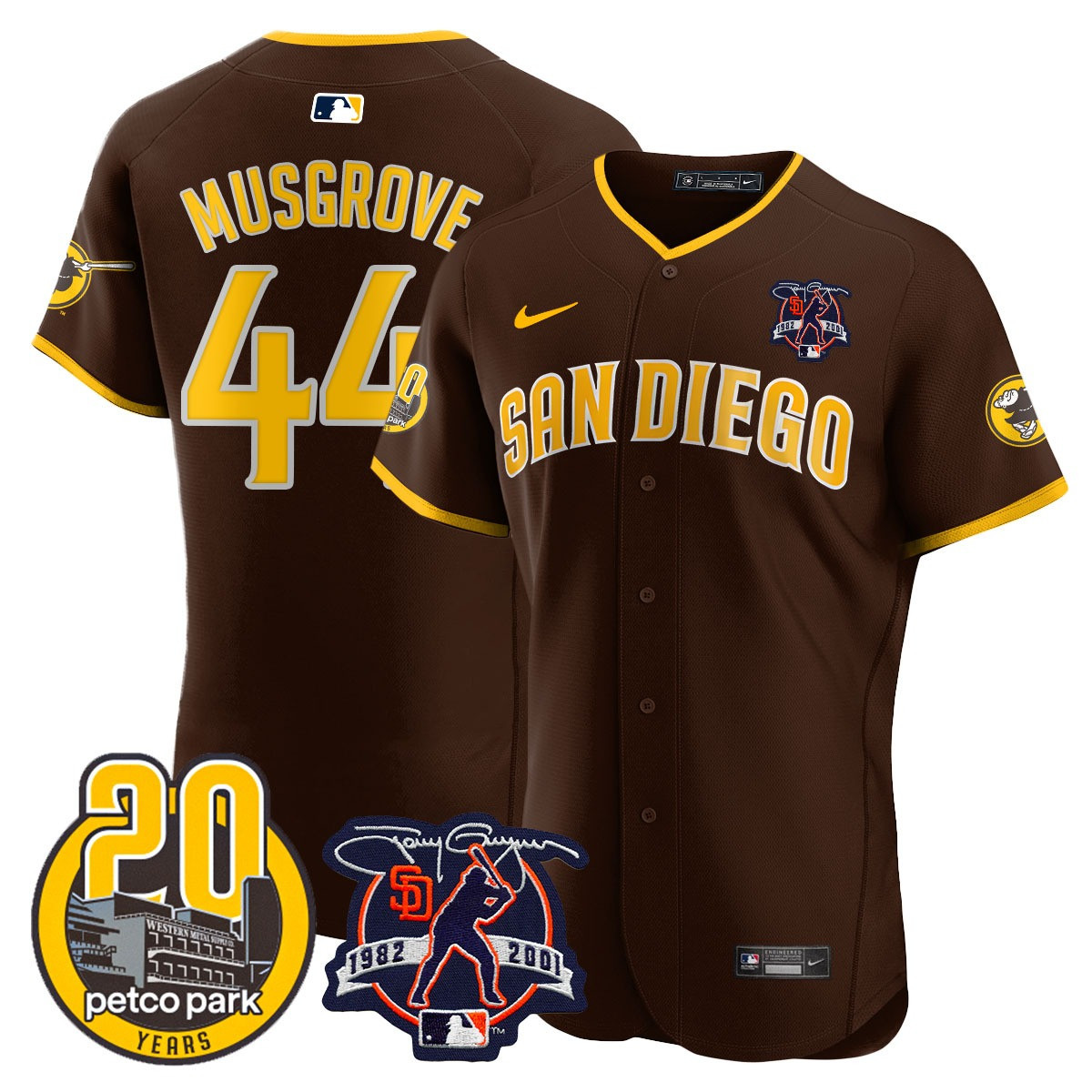 Men's Padres Tony Gwynn & Petco Park 20th Patch Vapor Premier Elite Jersey – All Stitched - Image 33