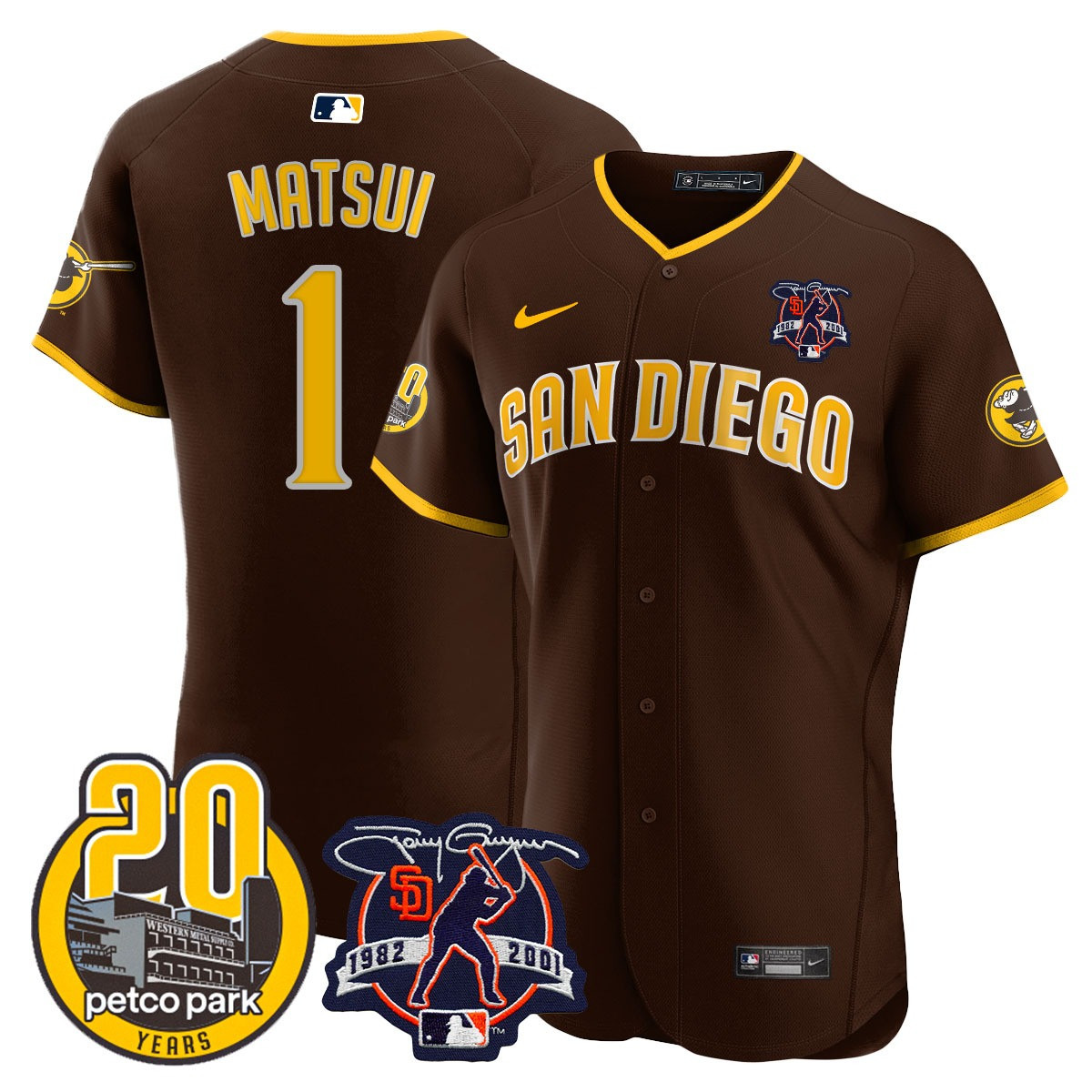 Men's Padres Tony Gwynn & Petco Park 20th Patch Vapor Premier Elite Jersey – All Stitched - Image 34