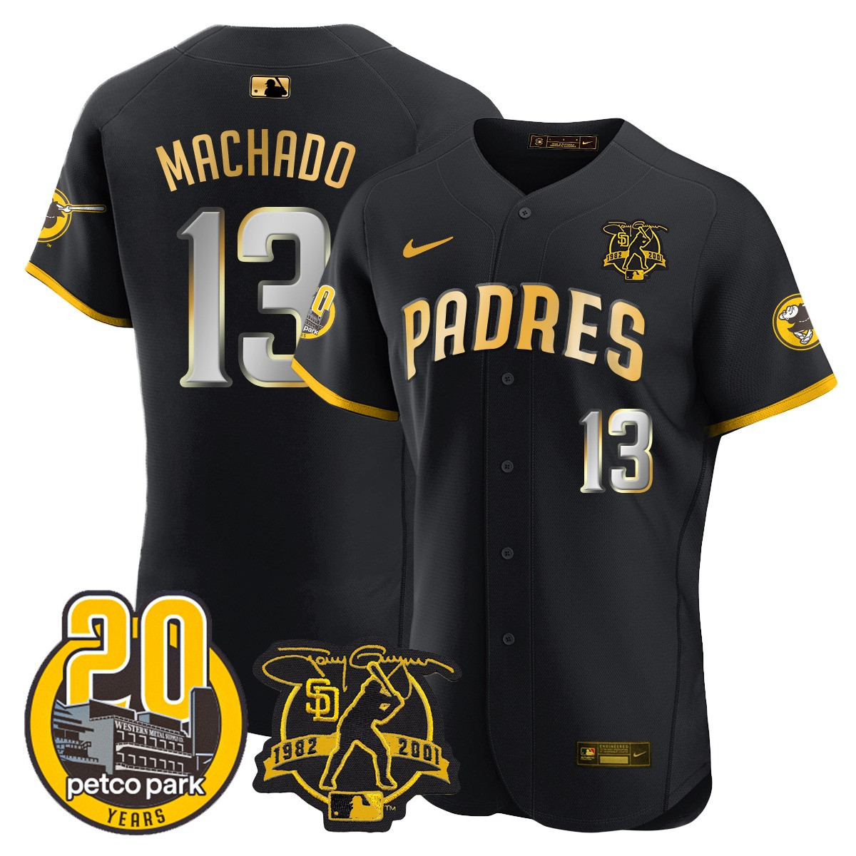 Men's Padres Tony Gwynn & Petco Park 20th Patch Vapor Premier Elite Jersey – All Stitched
