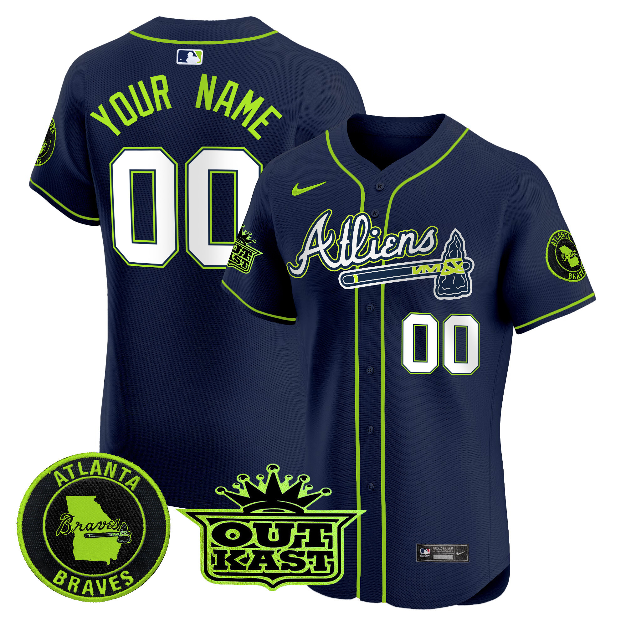 Atlanta Braves Atliens Vapor Premier Elite Custom Jersey - All Stitched