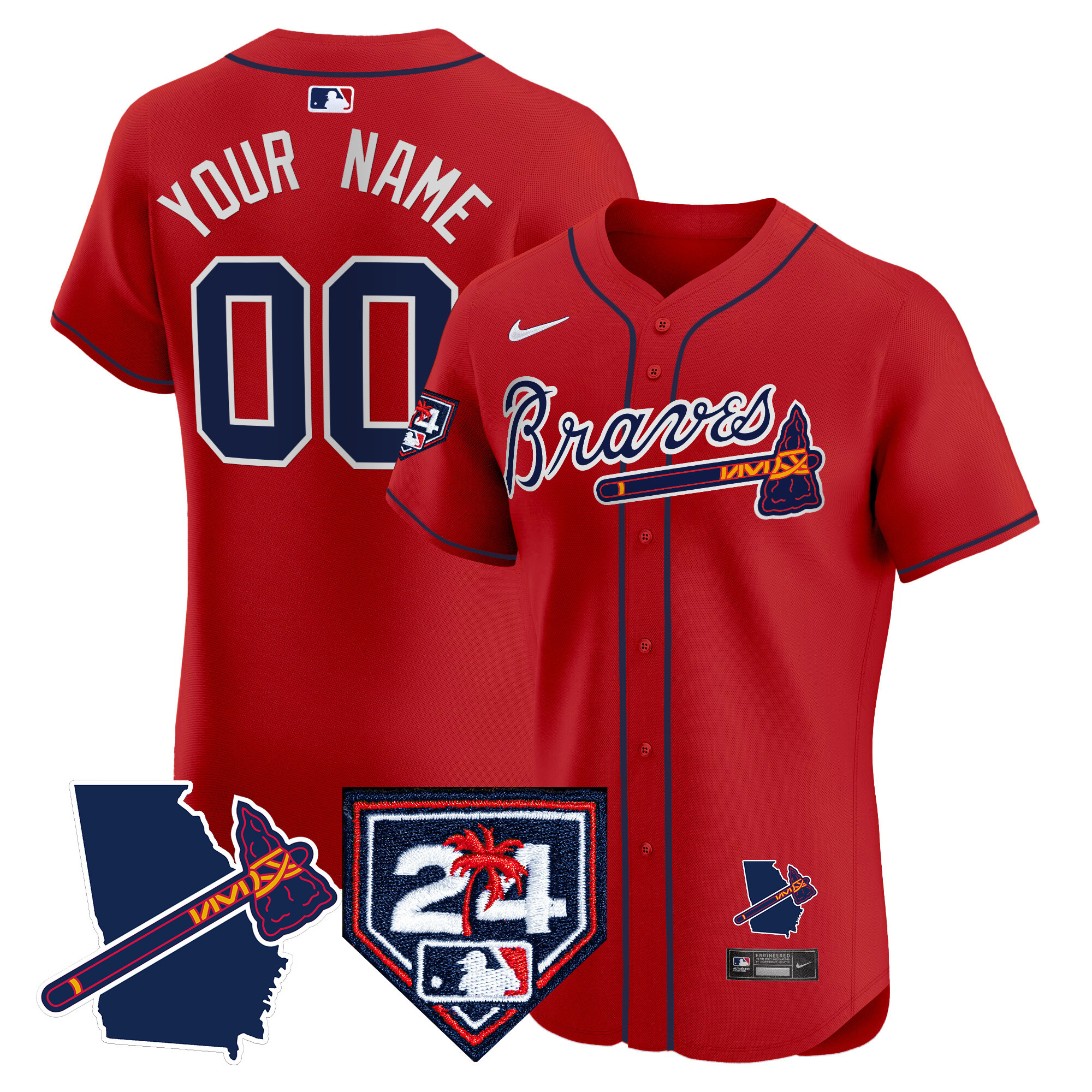 Atlanta Braves 2024 Spring Training & Georgia Patch Vapor Premier Elite Custom Jersey - All Stitched - Image 4