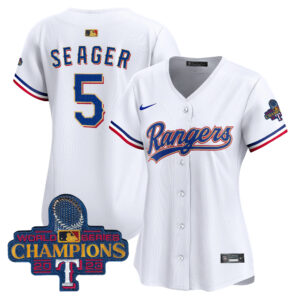 Women's Texas Rangers 2023 World Series Champions Gold Trim Vapor Premier Limited Jersey - All Stitched