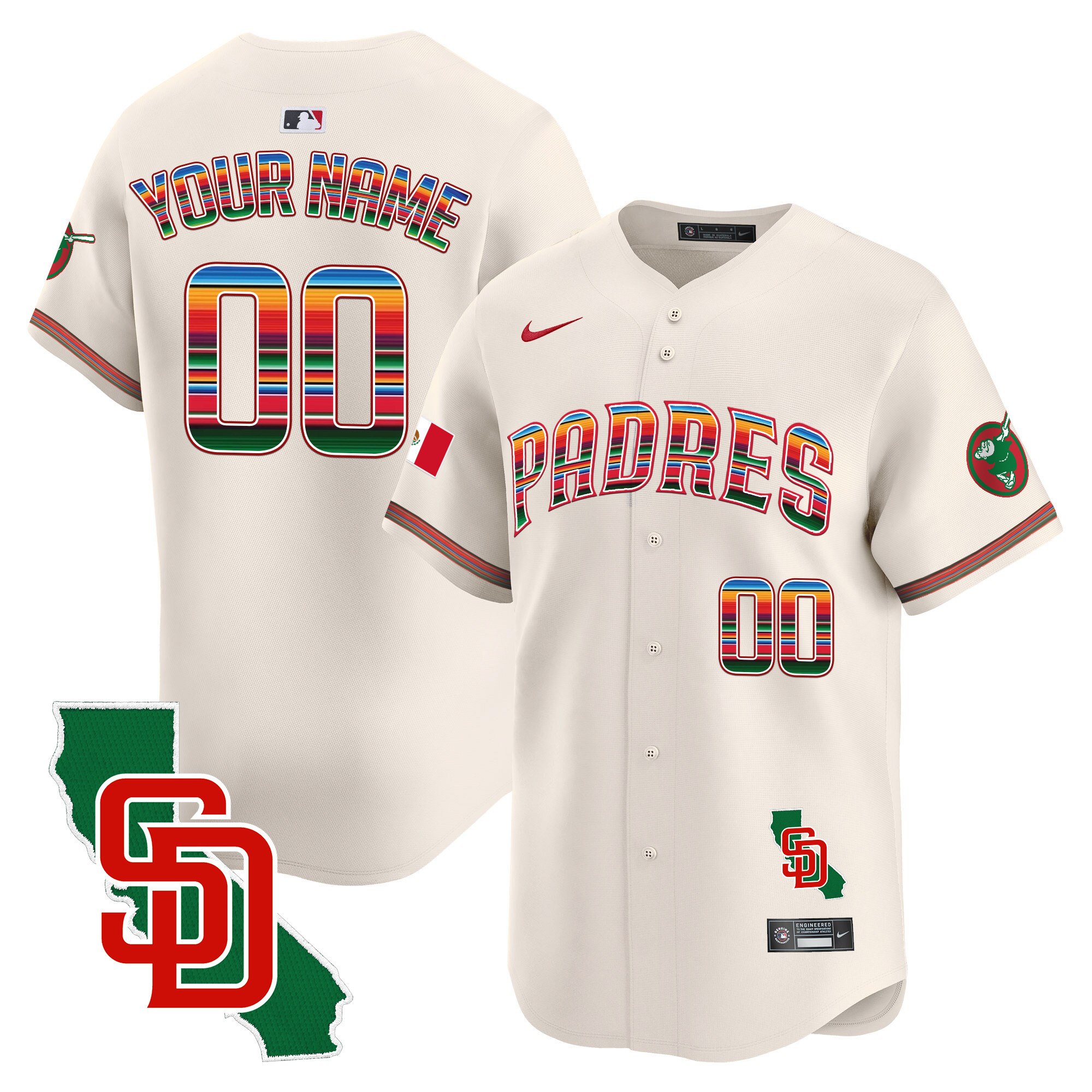 Padres Mexico California Patch Vapor Premier Limited Custom Jersey – All Stitched - Image 3