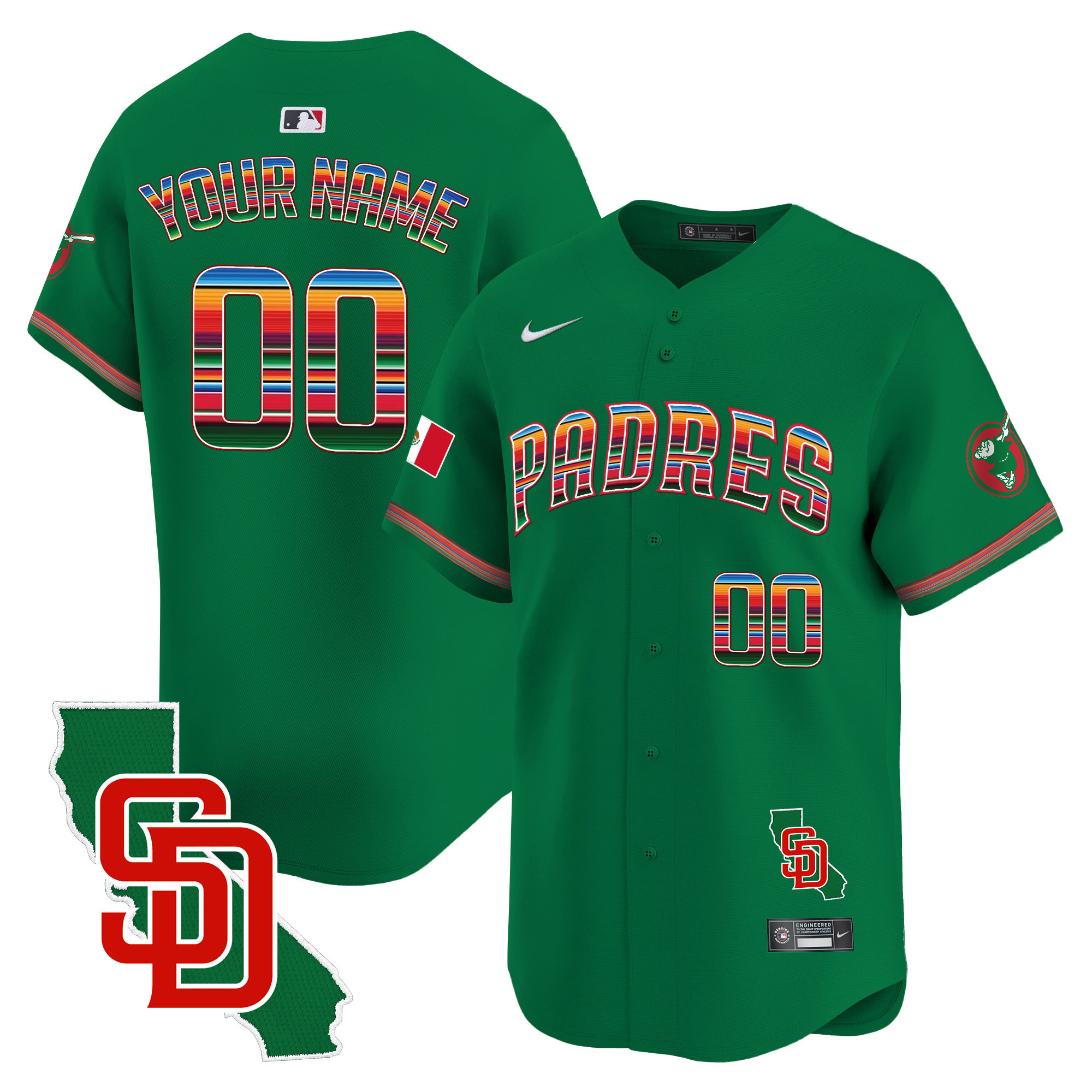 Padres Mexico California Patch Vapor Premier Limited Custom Jersey – All Stitched - Image 5