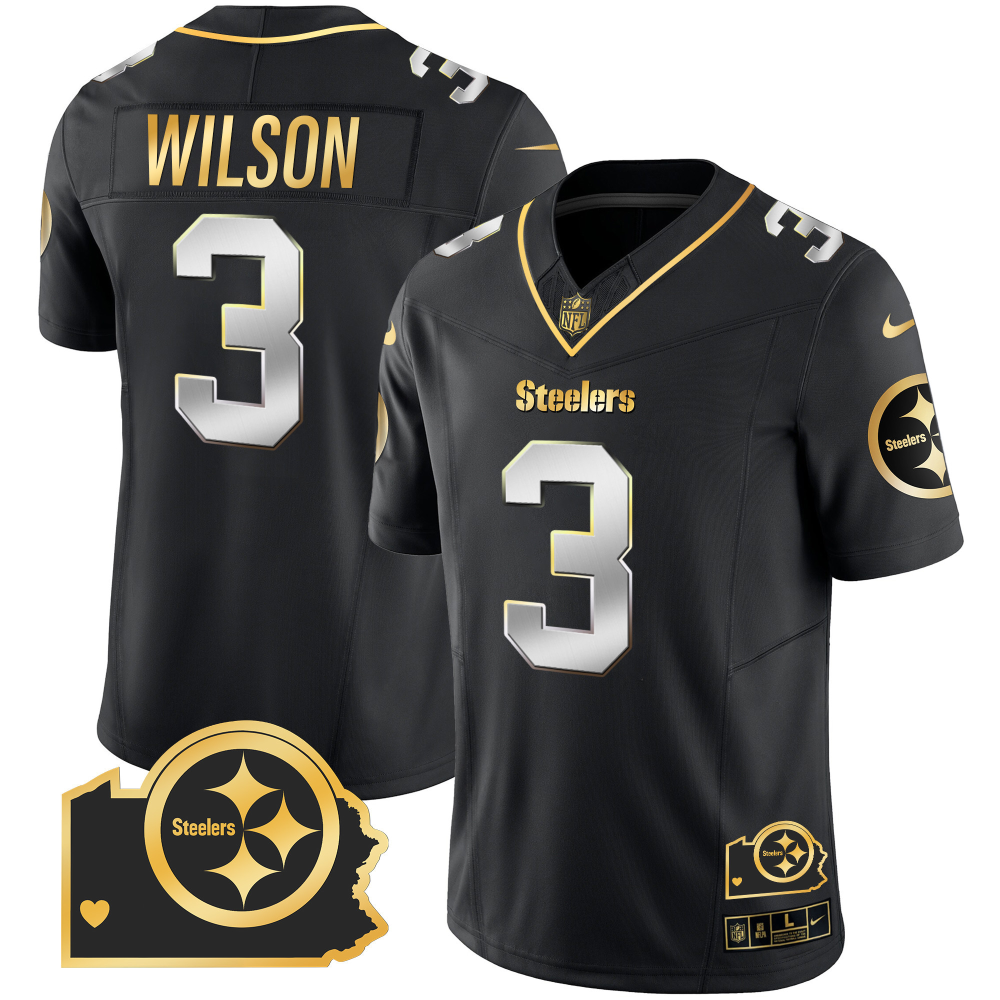Men's Steelers Home Patch Gold Vapor Jersey - All Stitched - Image 8